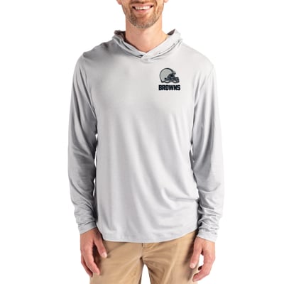  Cleveland Browns Cutter & Buck Coastline Epic Comfort Eco Recycled Long Sleeve Hooded T-Shirt - Gray