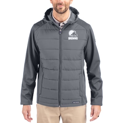  Cleveland Browns Cutter & Buck Evoke Hybrid Eco Softshell Recycled Full-Zip Hooded Jacket - Gray