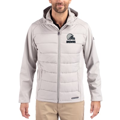  Cleveland Browns Cutter & Buck Evoke Hybrid Eco Softshell Recycled Full-Zip Hooded Jacket - Gray