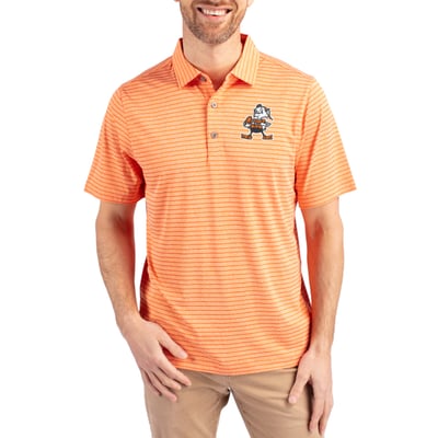  Cleveland Browns Cutter & Buck Throwback Forge Eco Heather Stripe Stretch Recycled Polo - Heather Orange