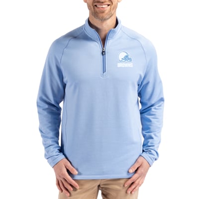 Cleveland Browns Cutter & Buck Peshastin Eco Fleece Recycled Raglan Quarter-Zip Top - Powder Blue