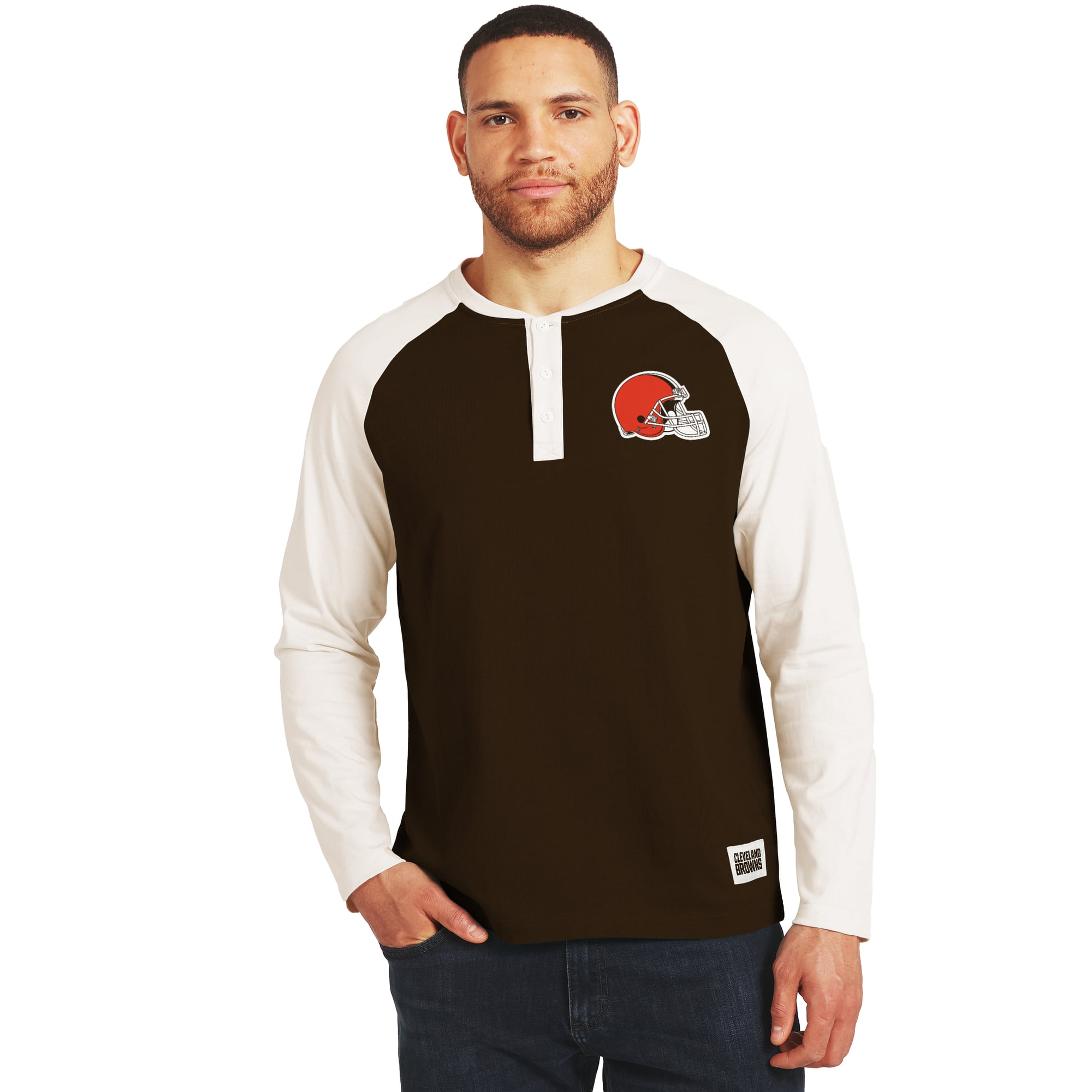 Men's Darius Rucker Collection by Fanatics Brown/Cream Cleveland Browns Henley Long Sleeve T-Shirt