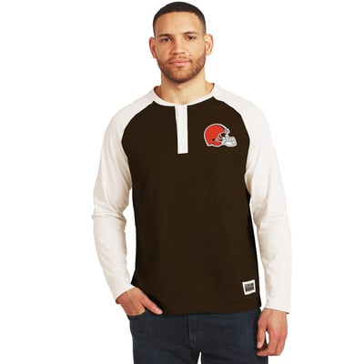Cleveland Browns Darius Rucker Collection by Fanatics Henley Long Sleeve T-Shirt - Brown/Cream