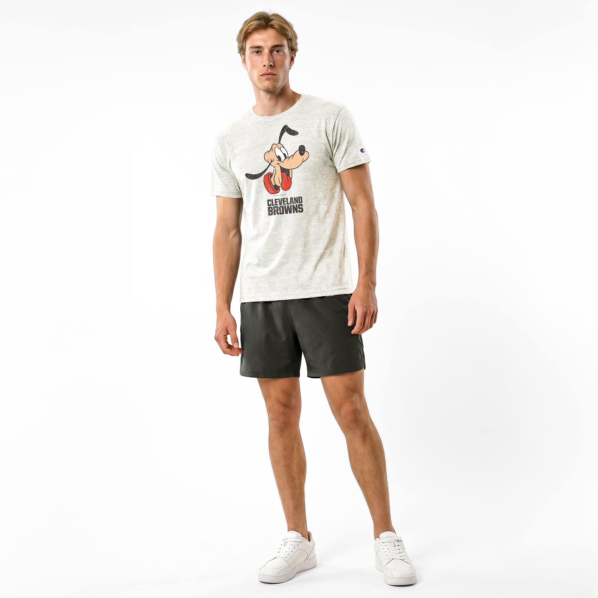Men's Disney x Champion Cream Cleveland Browns Pluto Tri-Blend T-Shirt