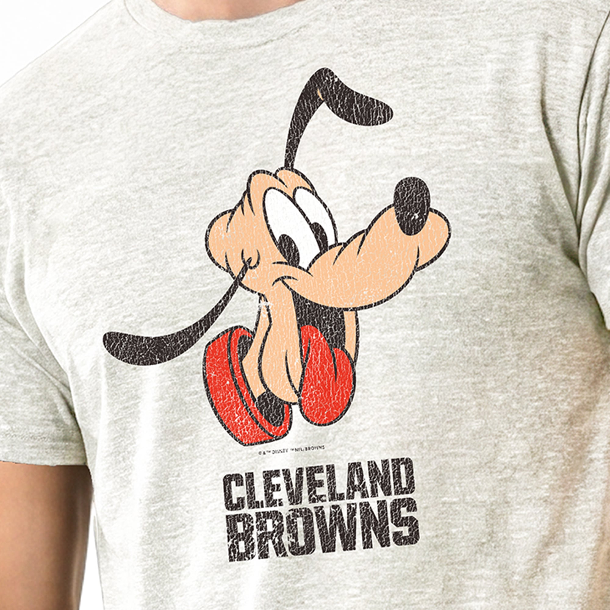 Men's Disney x Champion Cream Cleveland Browns Pluto Tri-Blend T-Shirt
