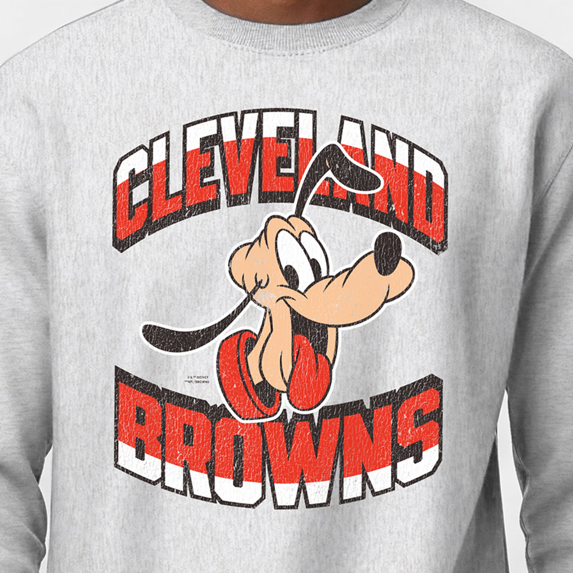 Men's Disney x Champion Heather Gray Cleveland Browns Pluto Reverse Weave Sweatshirt