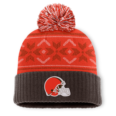 Cleveland Browns Fanatics Snowday Cuffed Knit Hat with Pom - Brown/Orange