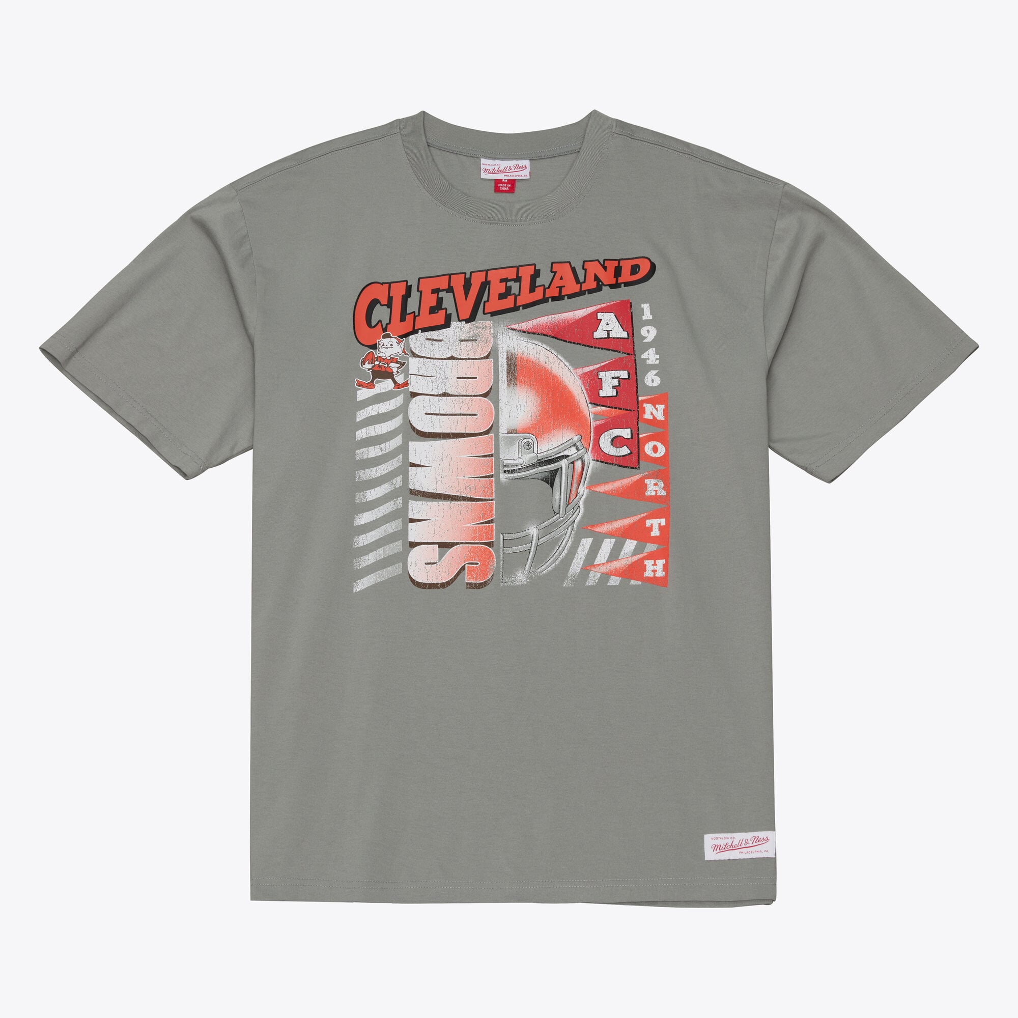 T-shirt à manches courtes Mitchell & Ness gris Cleveland Browns Core Essentials Street Graphic pour homme