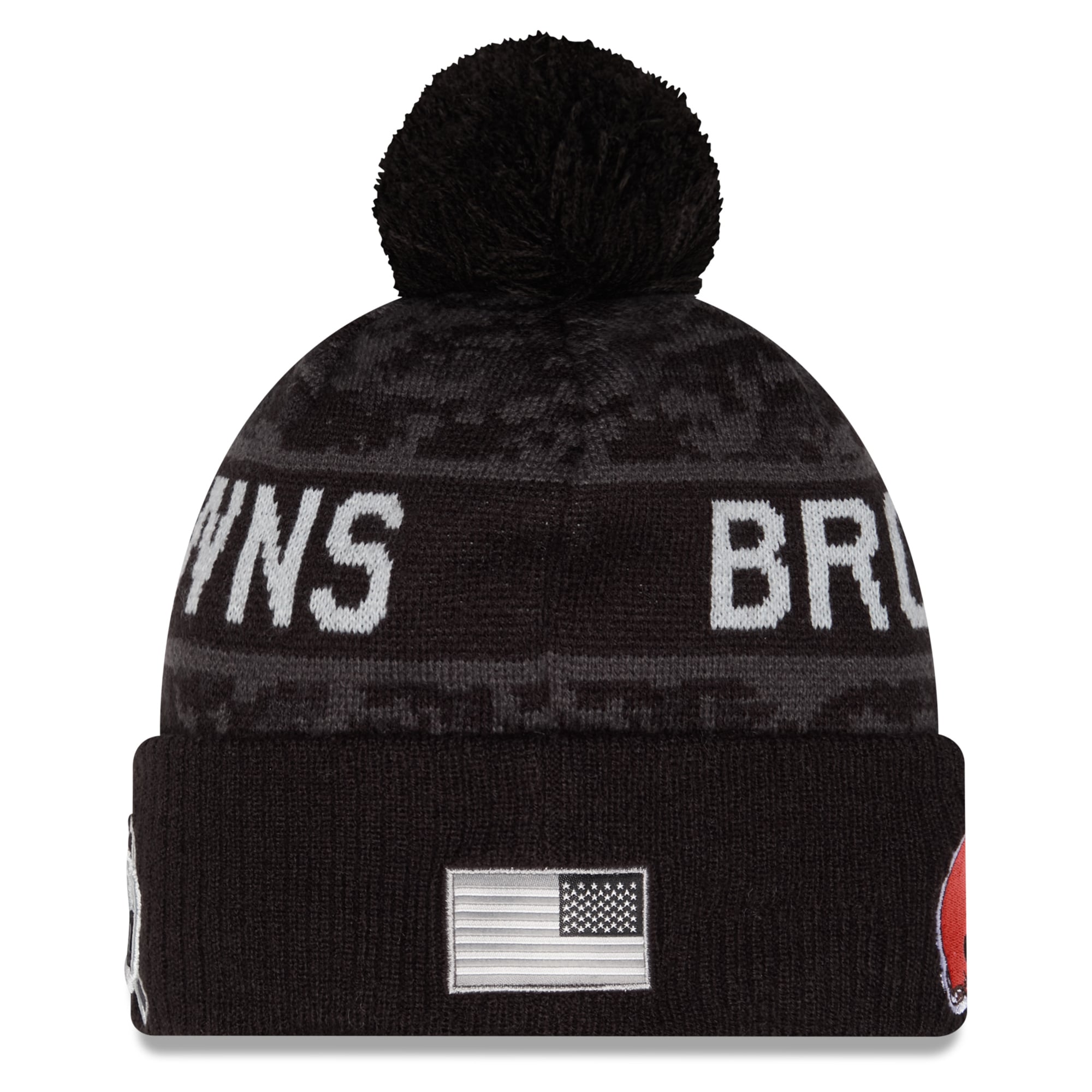 Bonnet à revers New Era noir pour homme, Cleveland Browns 2026 Salute To Service, avec pompon