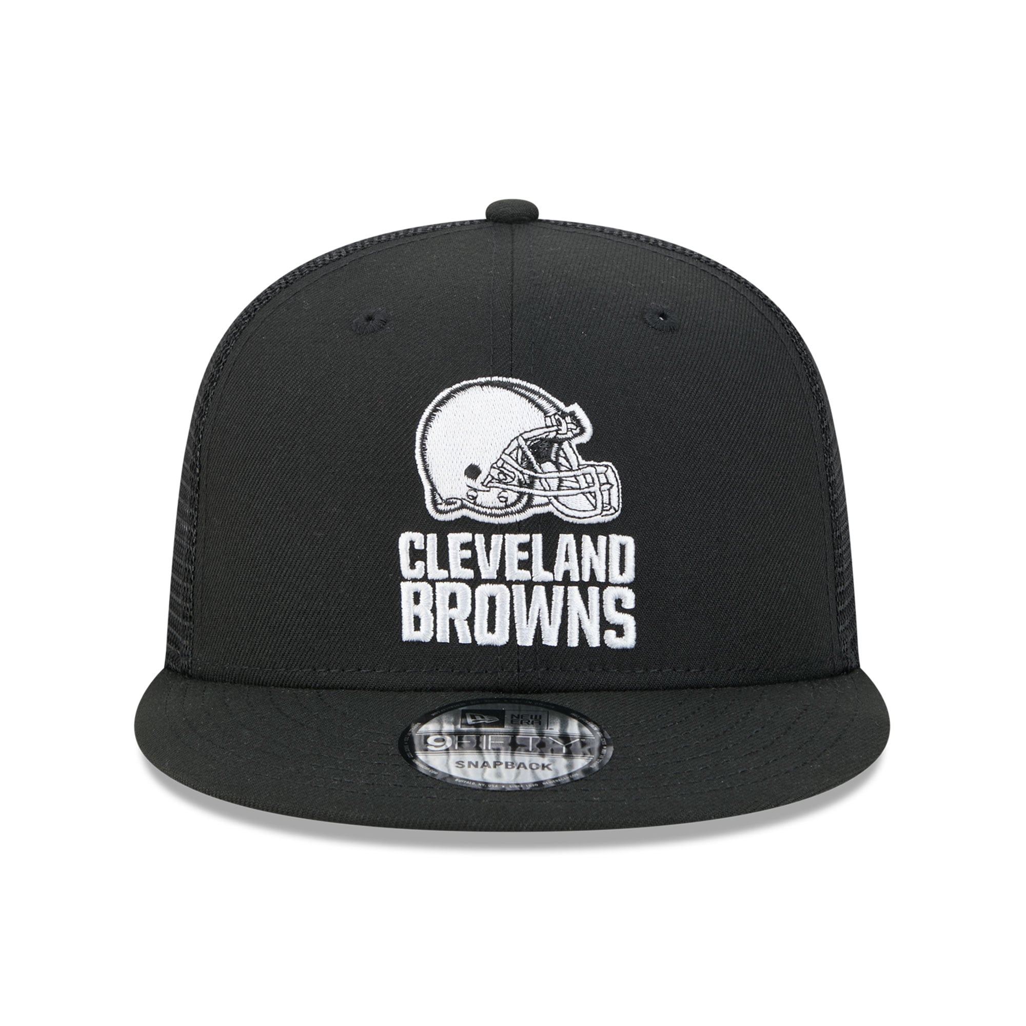 Casquette trucker New Era 9FIFTY noire et blanche Cleveland Browns pour homme