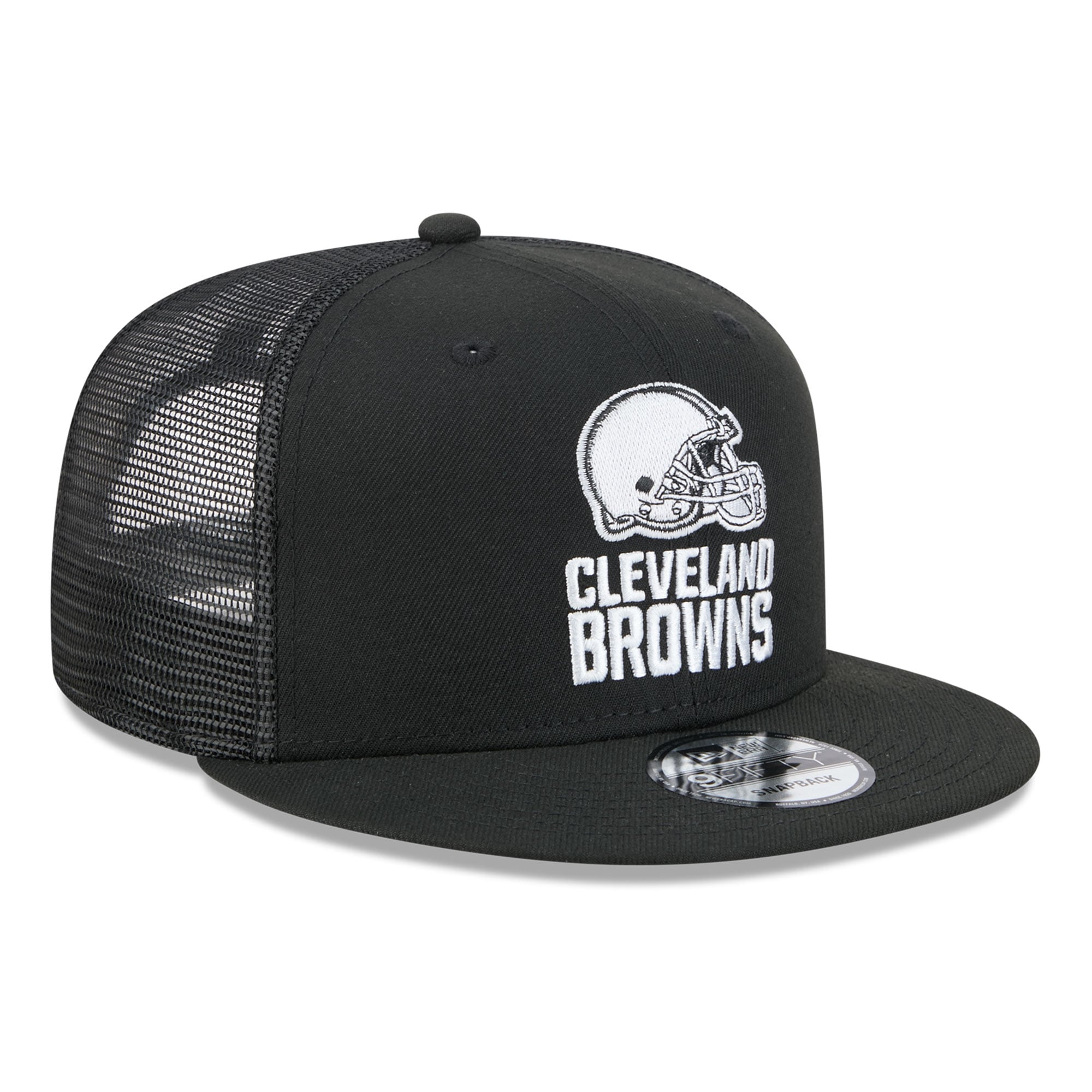Casquette trucker New Era 9FIFTY noire et blanche Cleveland Browns pour homme