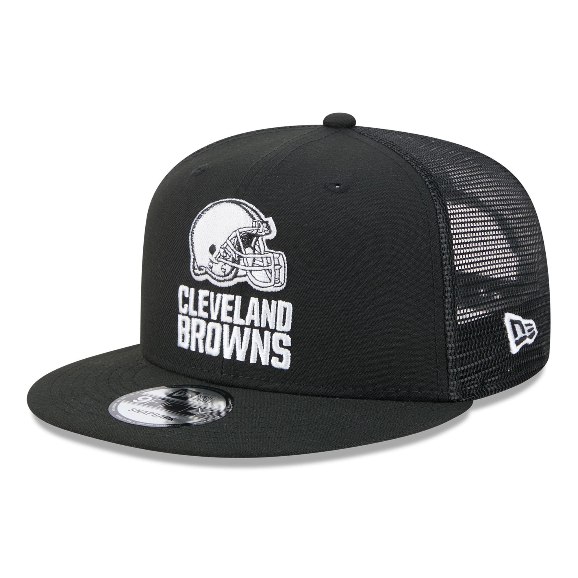 Casquette trucker New Era 9FIFTY noire et blanche Cleveland Browns pour homme