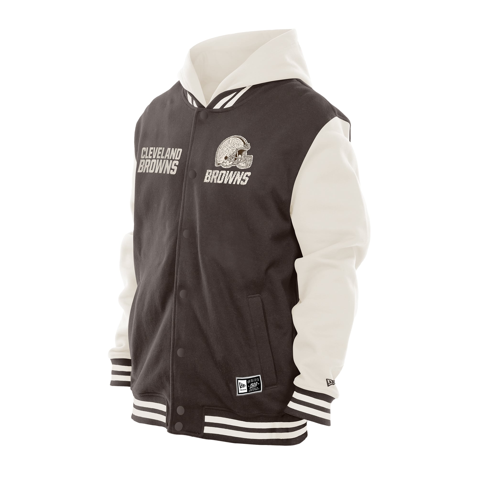 Men's New Era Brown/Cream Cleveland Browns Full-Snap Fleece Hooded Jacket