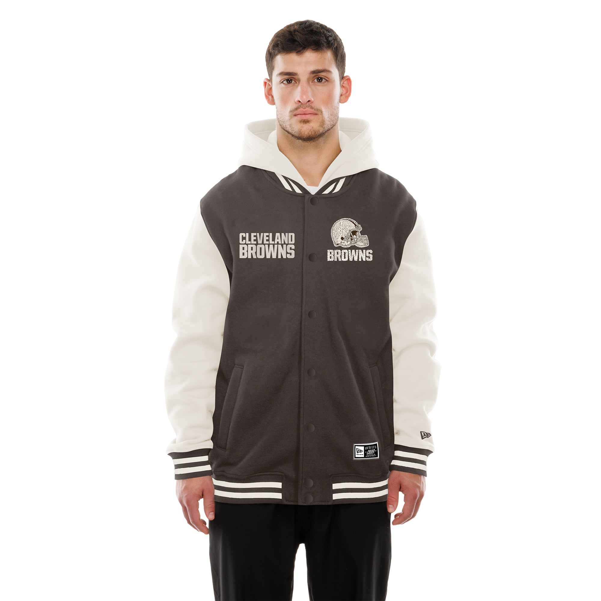 Men's New Era Brown/Cream Cleveland Browns Full-Snap Fleece Hooded Jacket