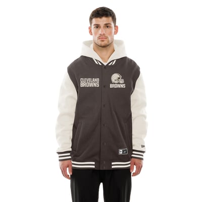 Cleveland Browns New Era Full-Snap Fleece Hooded Jacket - Brown/Cream
