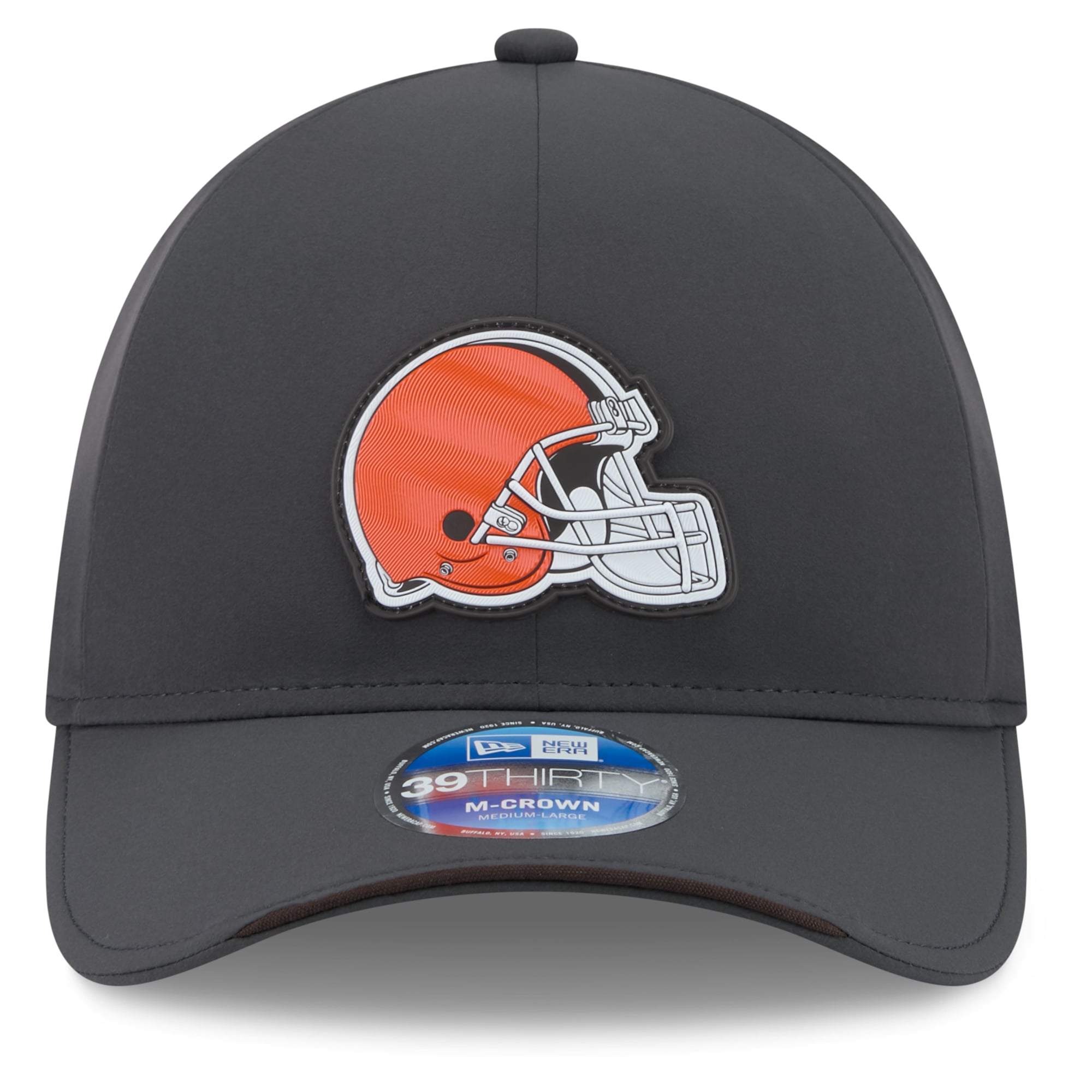 Casquette extensible New Era 39THIRTY M-Crown pour homme, couleur anthracite, Cleveland Browns 2026, idéale les temps froids.