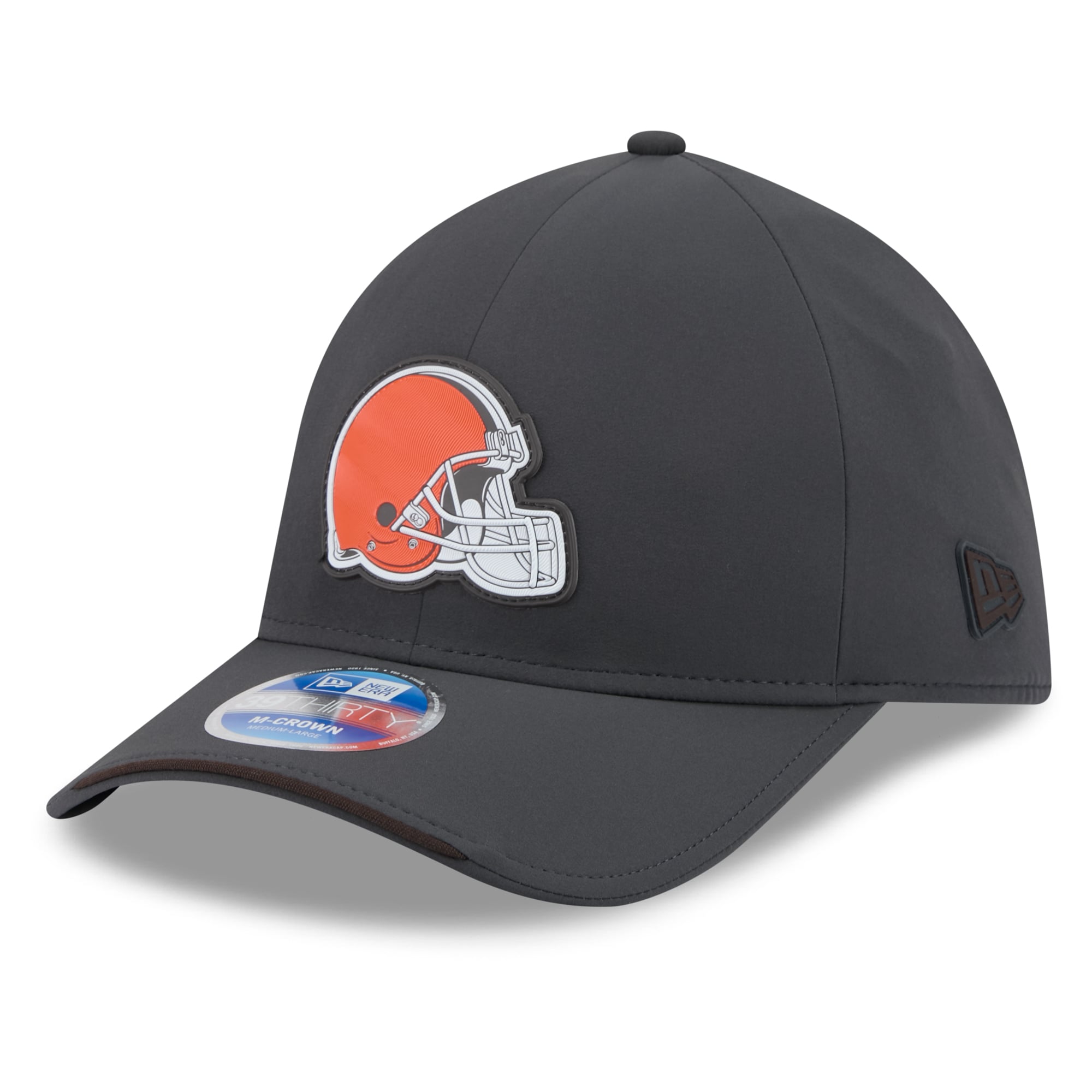 Casquette extensible New Era 39THIRTY M-Crown pour homme, couleur anthracite, Cleveland Browns 2026, idéale les temps froids.