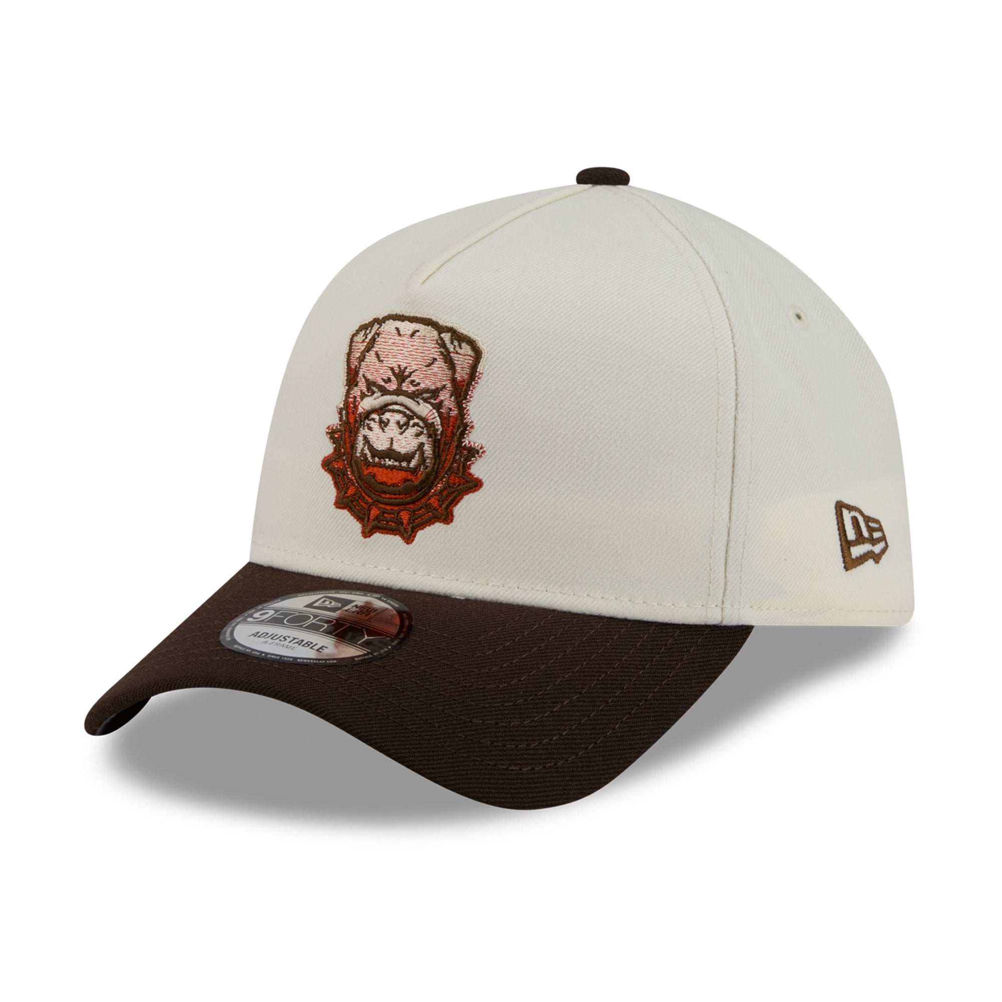 Men's New Era Cream/Brown Cleveland Browns Pumpkin Spice A-Frame 9FORTY Adjustable Hat