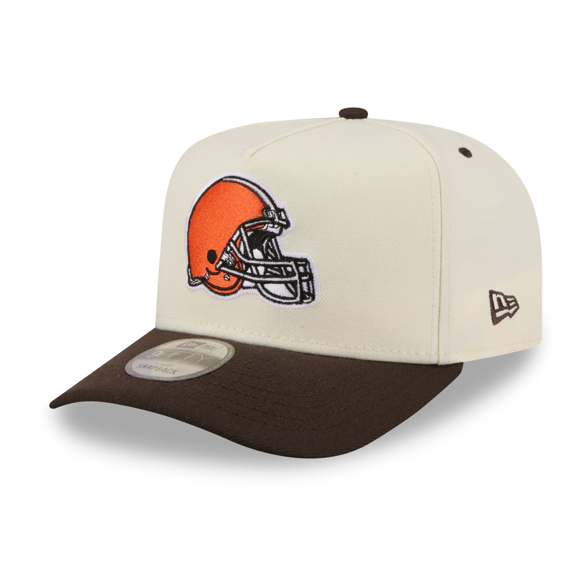 Casquette snapback New Era crème/marron Cleveland Browns pour homme, modèle 9FIFTY, avec logo arrière en A.