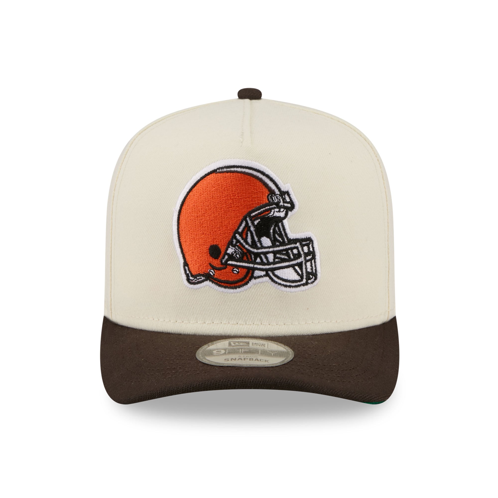 Casquette snapback New Era crème/marron Cleveland Browns pour homme, modèle 9FIFTY, avec logo arrière en A.