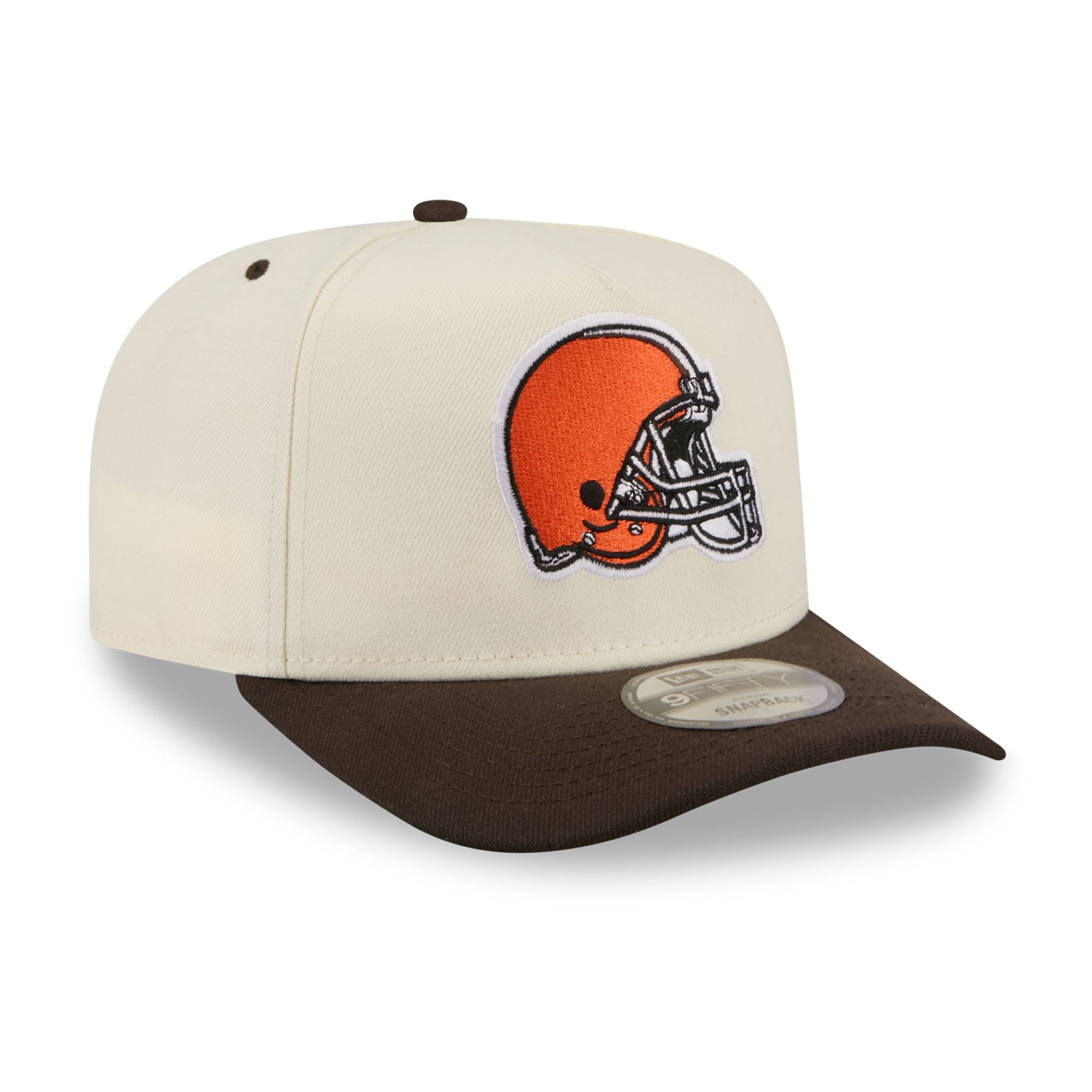 Casquette snapback New Era crème/marron Cleveland Browns pour homme, modèle 9FIFTY, avec logo arrière en A.