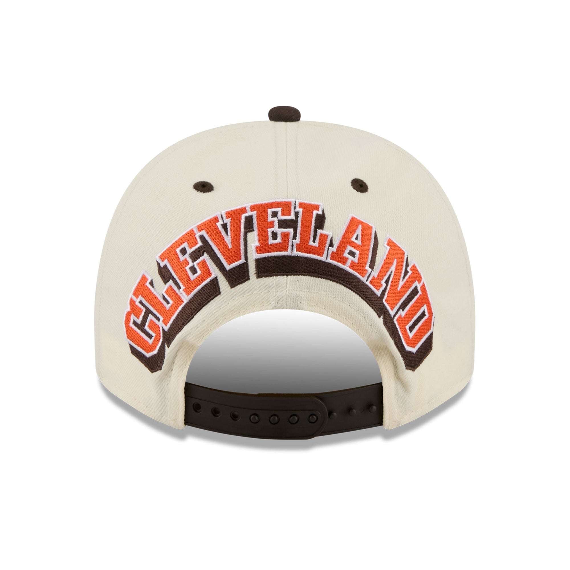Casquette snapback New Era crème/marron Cleveland Browns pour homme, modèle 9FIFTY, avec logo arrière en A.
