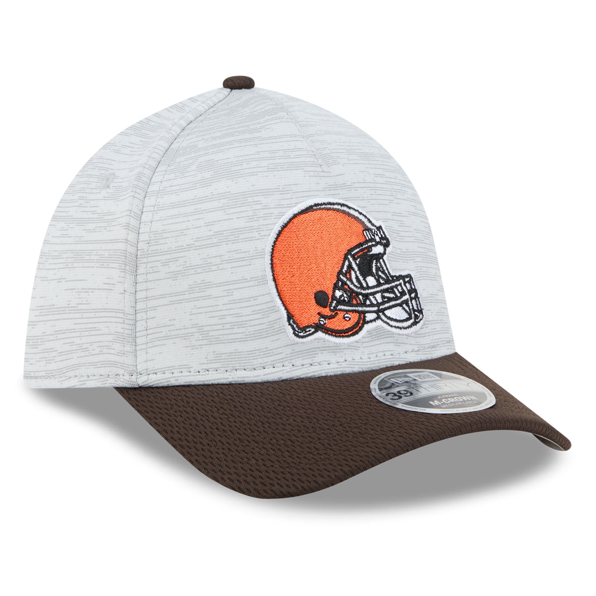 Men's New Era Gray/Brown Cleveland Browns Tech M-Crown A-Frame 39THIRTY Flex Hat