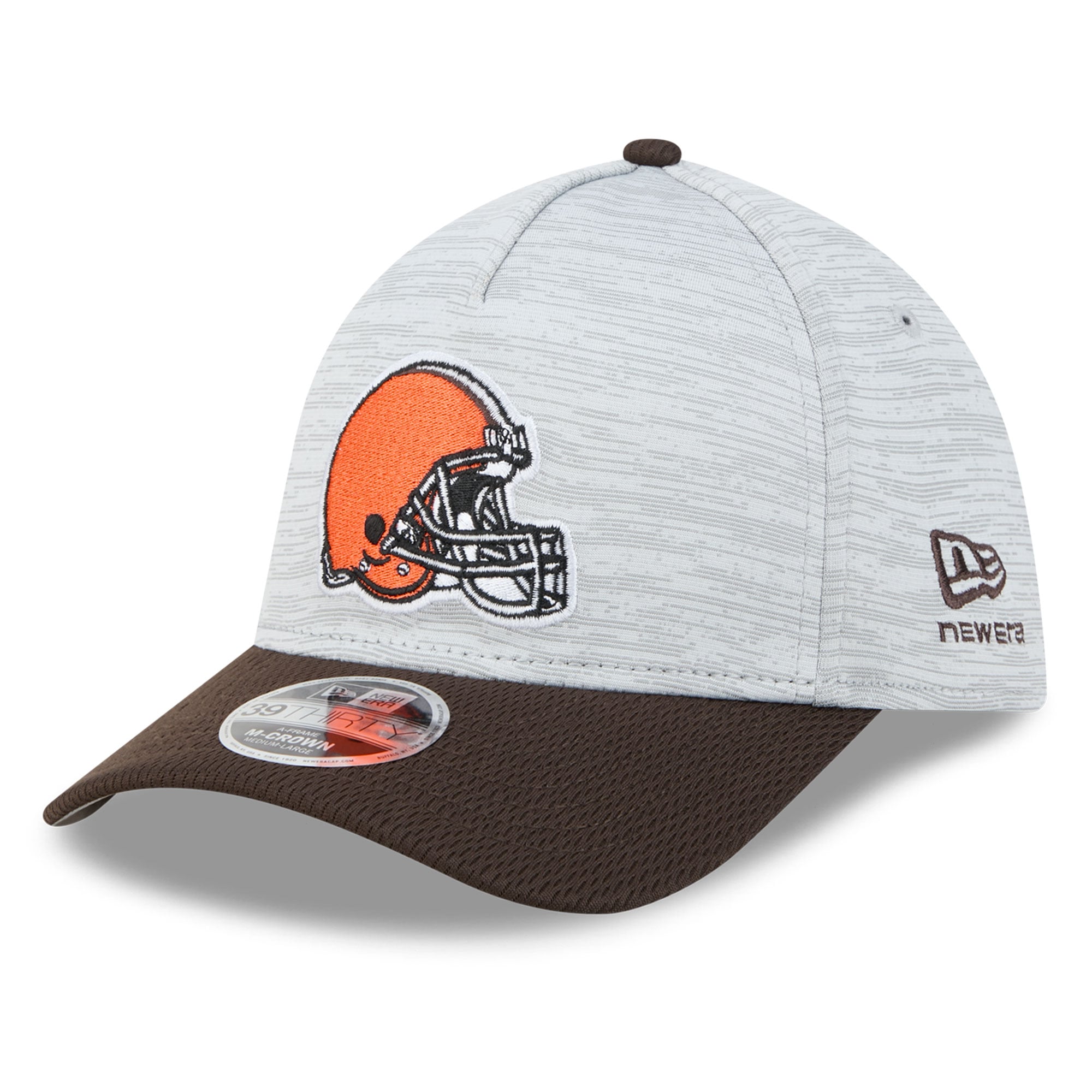 Men's New Era Gray/Brown Cleveland Browns Tech M-Crown A-Frame 39THIRTY Flex Hat