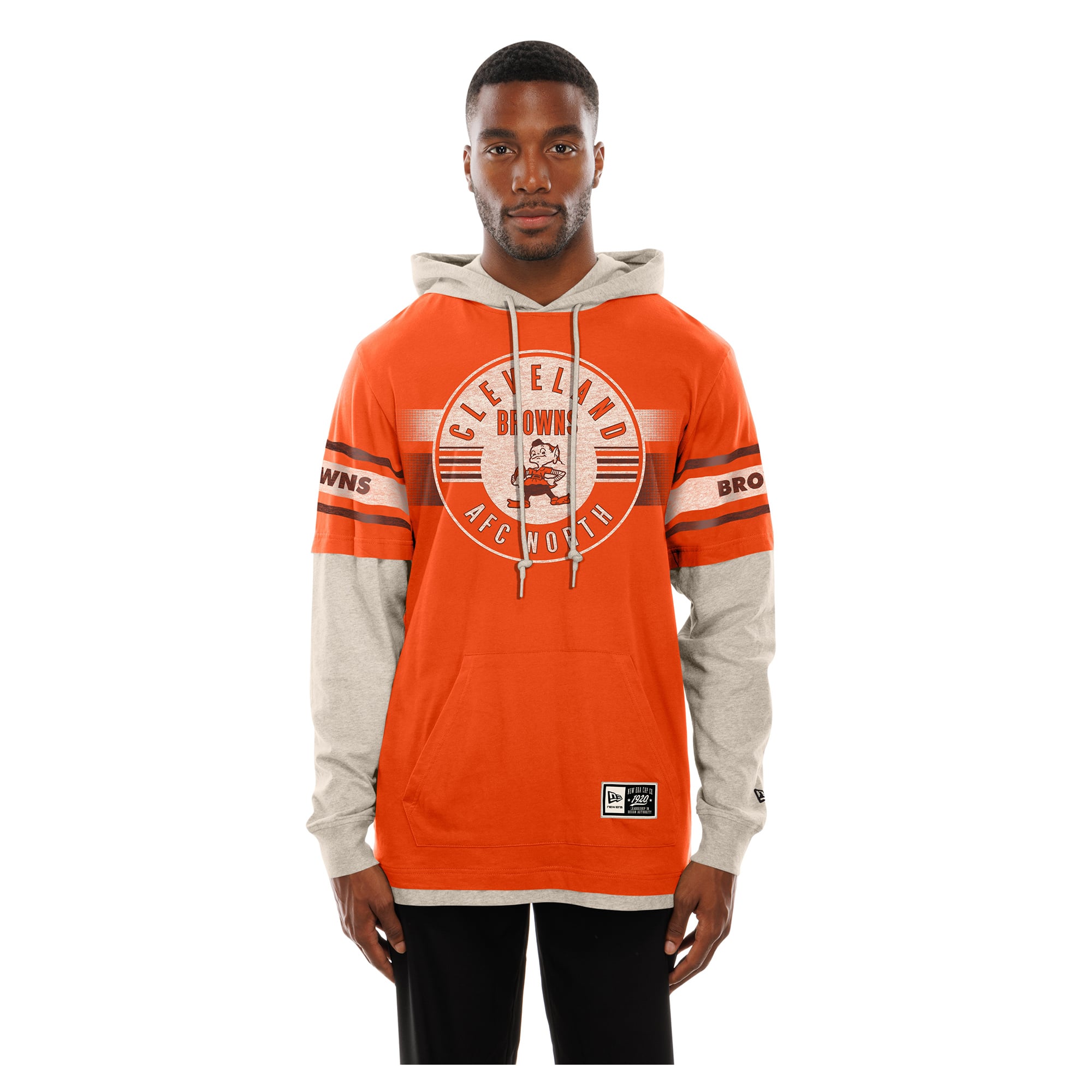 Men's New Era Orange Cleveland Browns Twofer Layered Long Sleeve Hooded T-Shirt