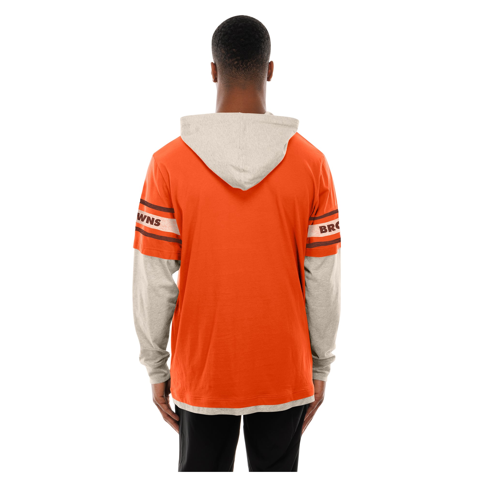 Men's New Era Orange Cleveland Browns Twofer Layered Long Sleeve Hooded T-Shirt
