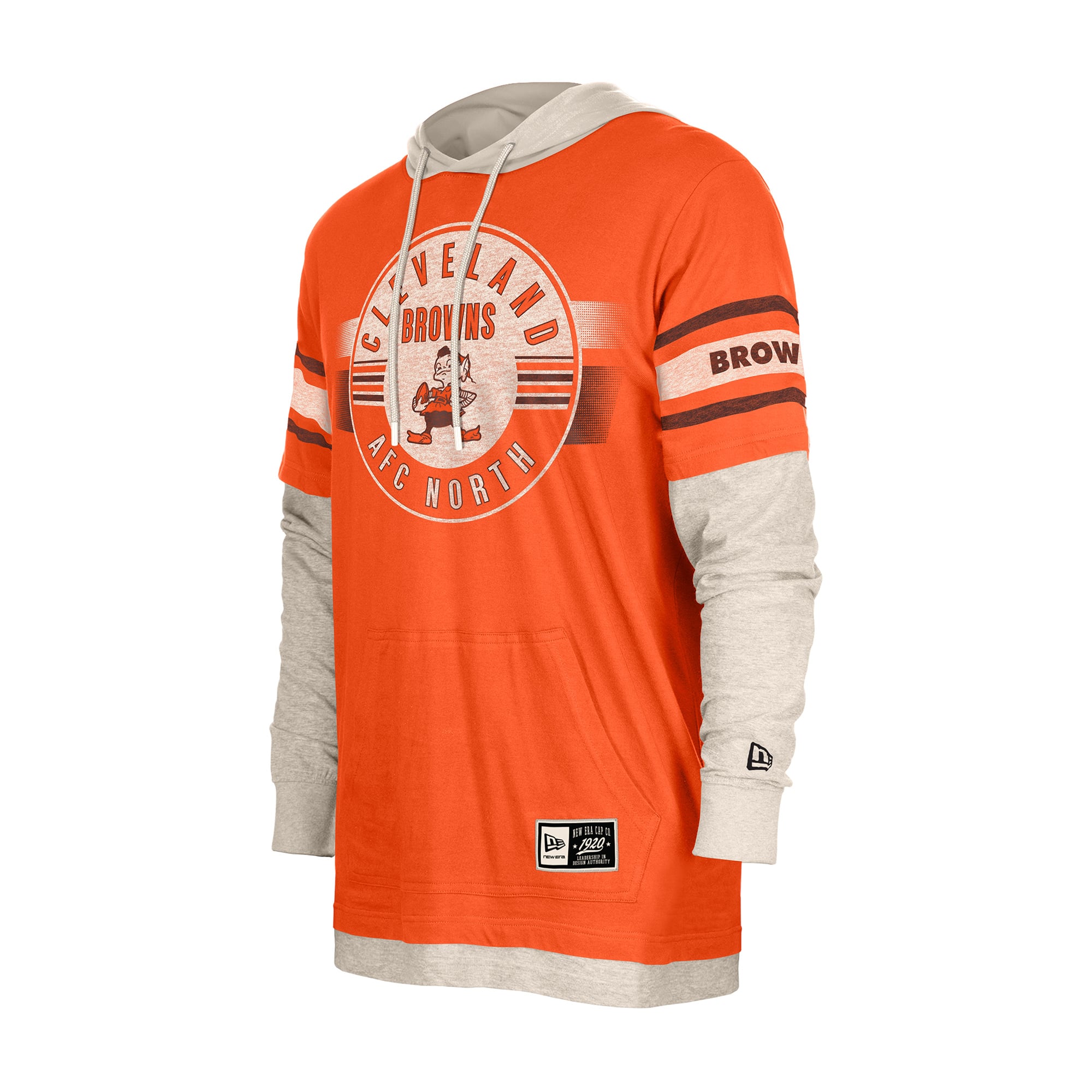 Men's New Era Orange Cleveland Browns Twofer Layered Long Sleeve Hooded T-Shirt
