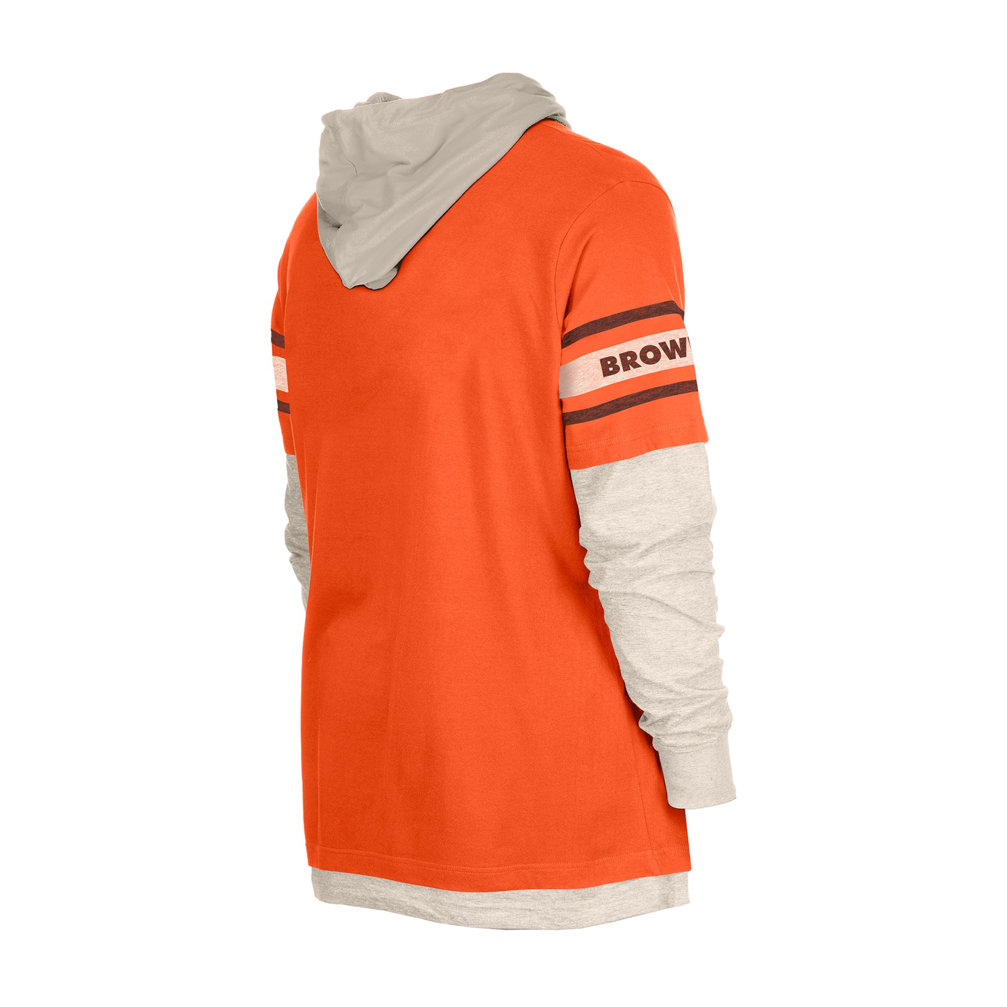 Men's New Era Orange Cleveland Browns Twofer Layered Long Sleeve Hooded T-Shirt