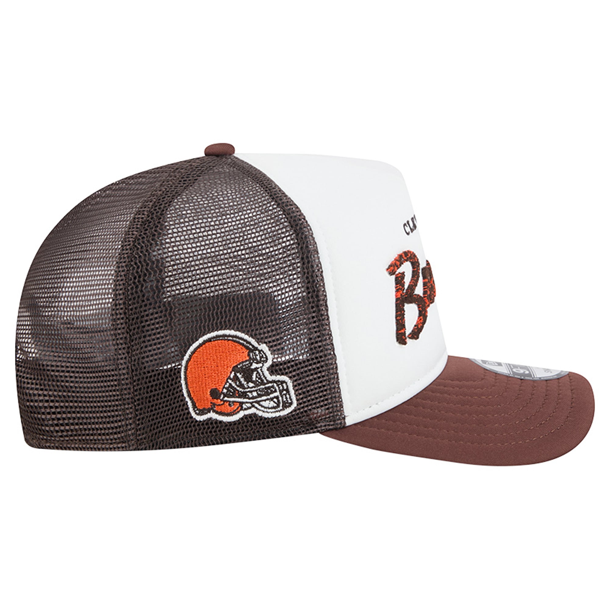 Men's New Era White/Brown Cleveland Browns Foam A-Frame 9FIFTY Snapback Trucker Hat