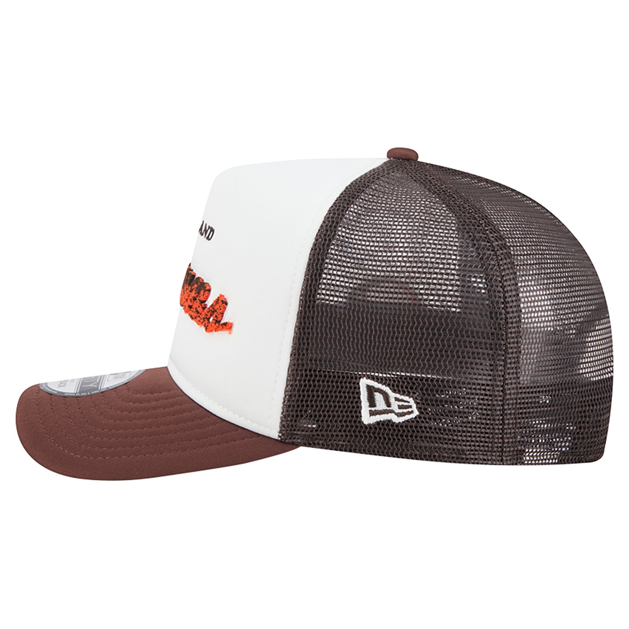 Men's New Era White/Brown Cleveland Browns Foam A-Frame 9FIFTY Snapback Trucker Hat