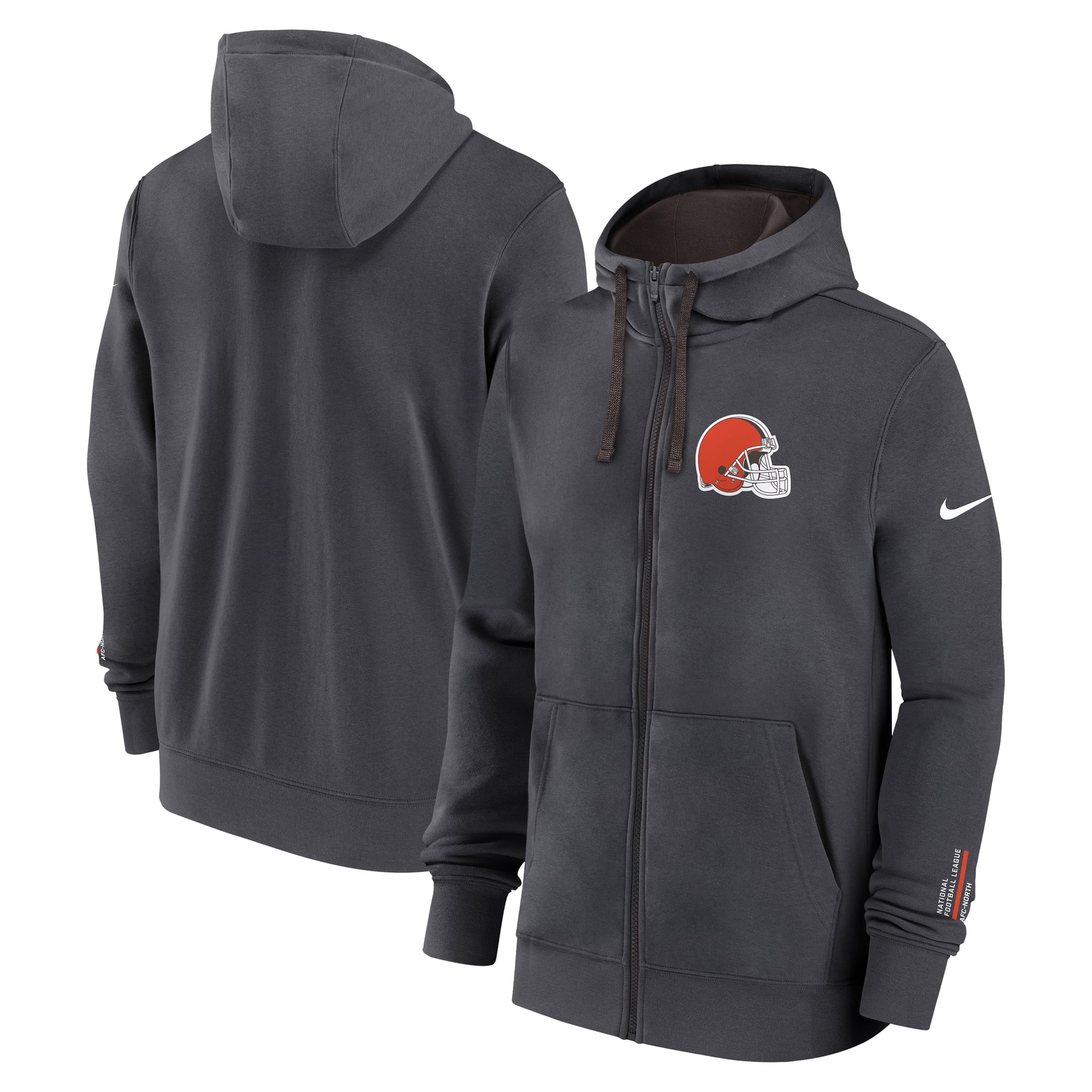 Sweat à capuche Nike anthracite Cleveland Browns Primetime Club entièrement zippé pour homme
