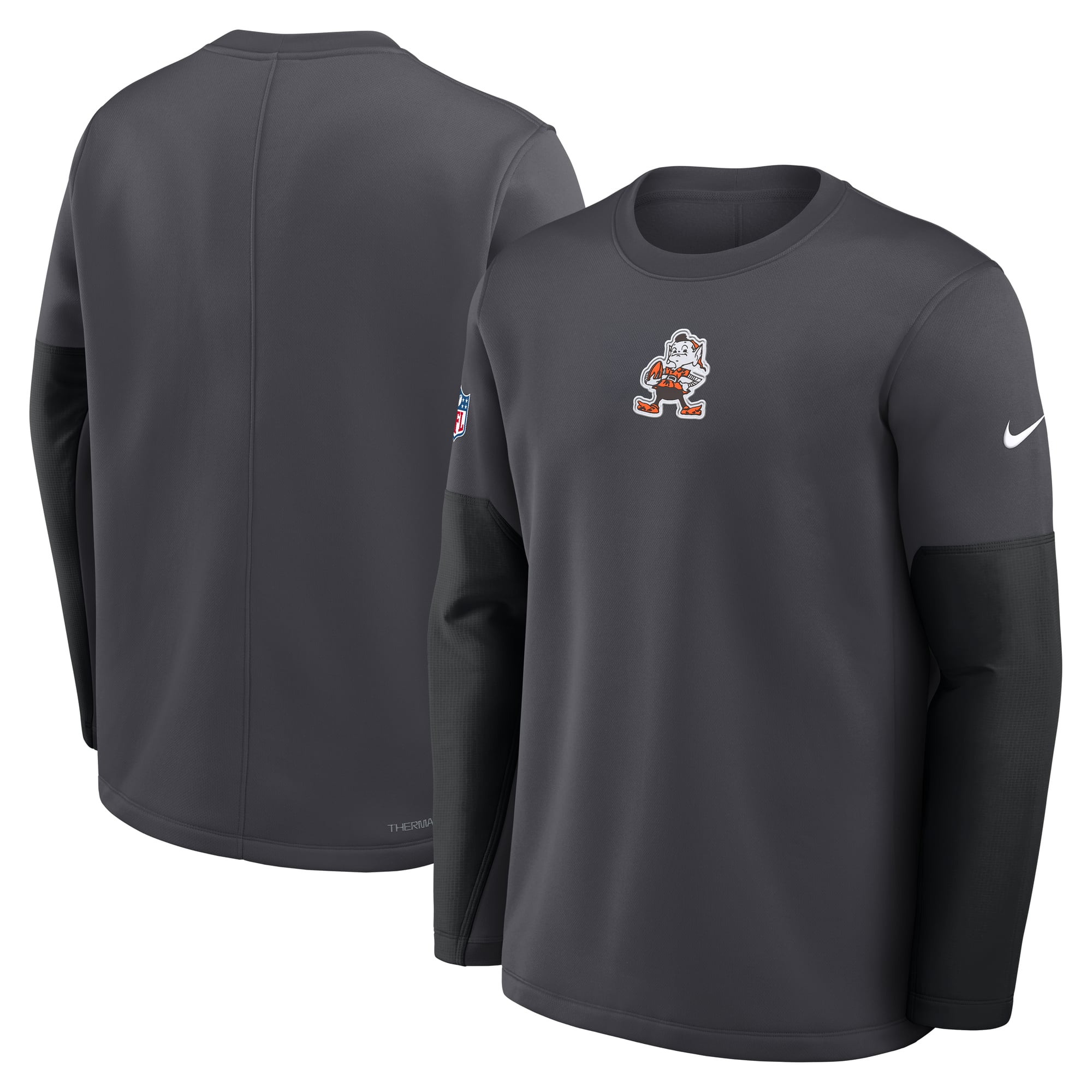 Men's Nike Anthracite Cleveland Browns Sideline Coaches Midweight Therma-FIT Crew Pullover