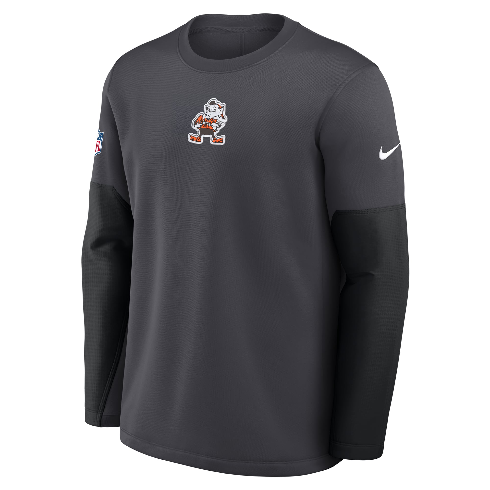 Men's Nike Anthracite Cleveland Browns Sideline Coaches Midweight Therma-FIT Crew Pullover