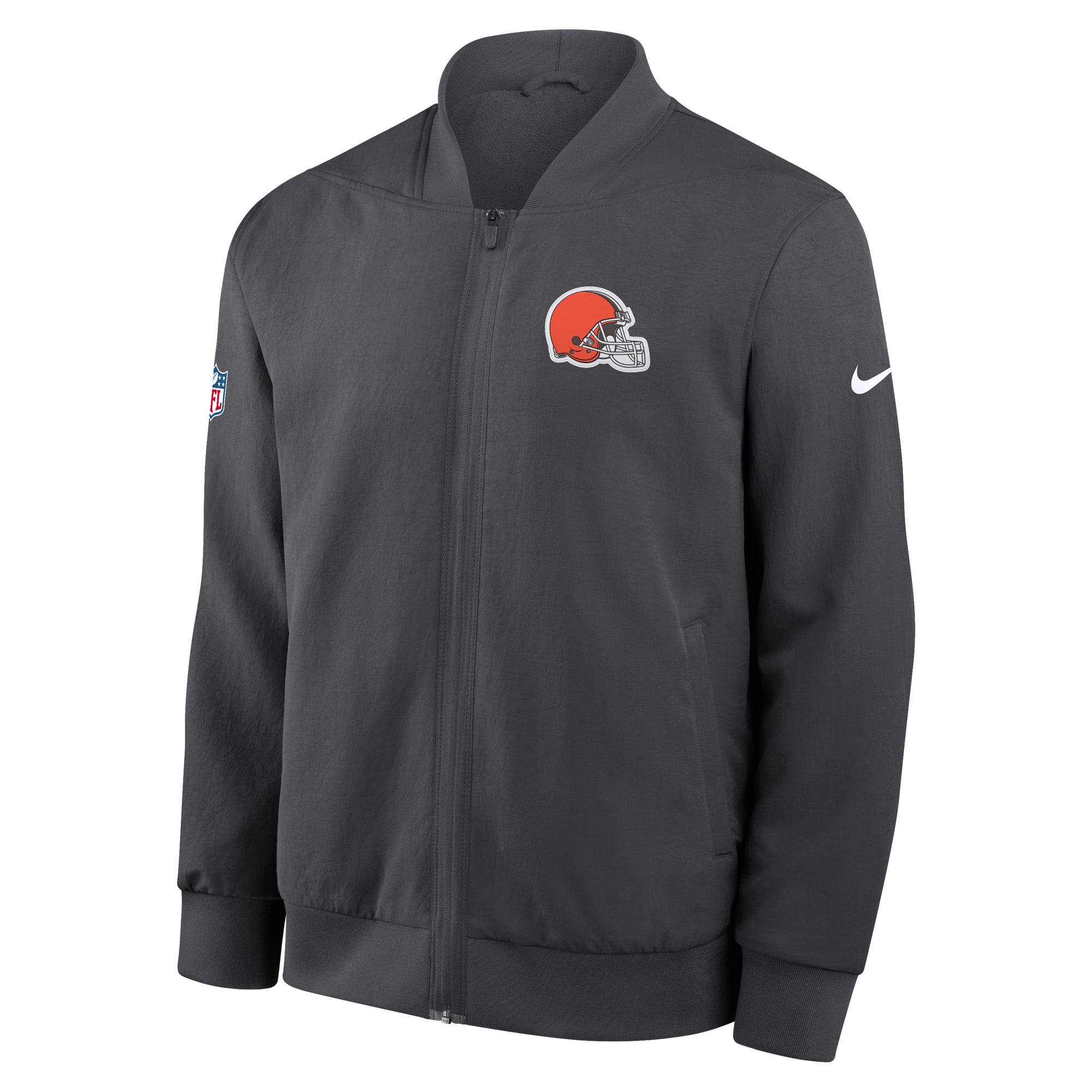 Men's Nike Anthracite Cleveland Browns Sideline Powerful Blocking Full-Zip Dri-FIT Bomber Jacket