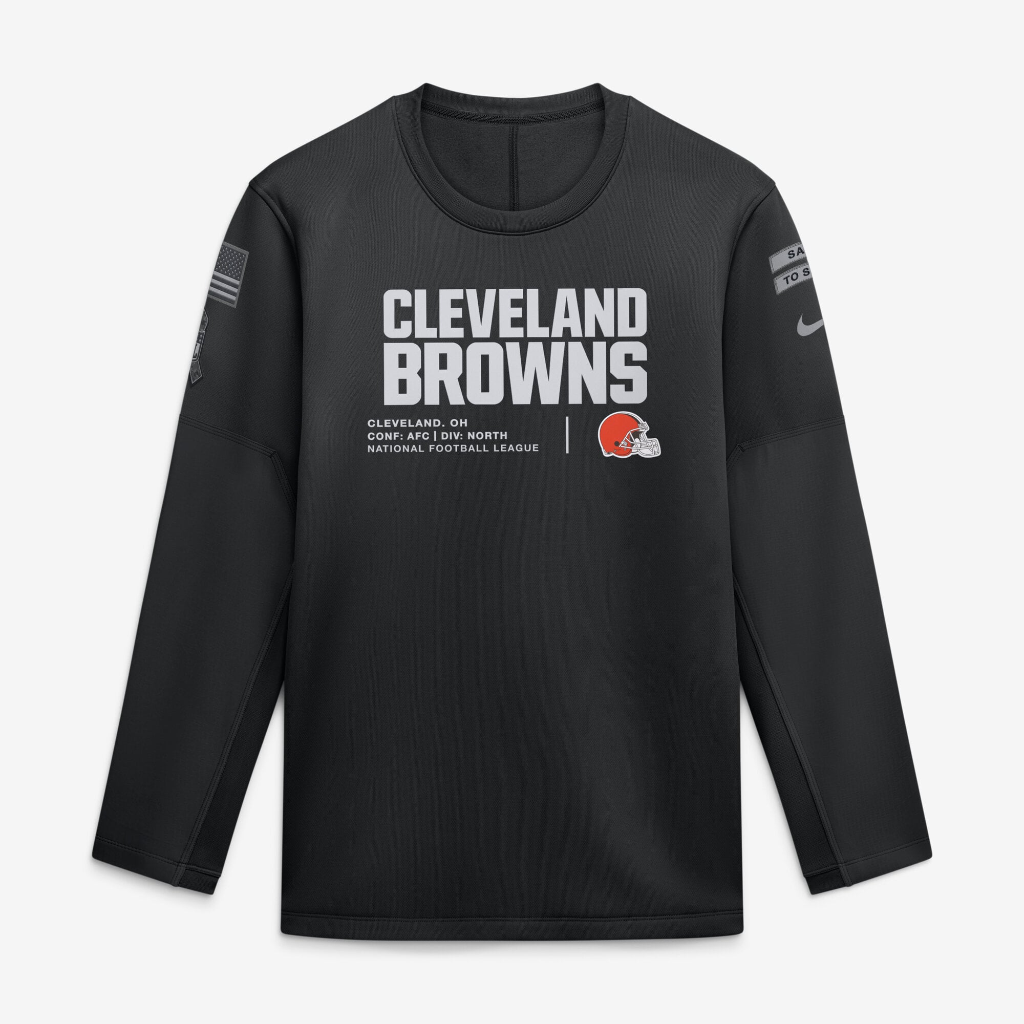 Sweat-shirt Nike noir pour homme Cleveland Browns 2026 Salute to Service Sideline Coaches à col rond et coupe Therma-FIT