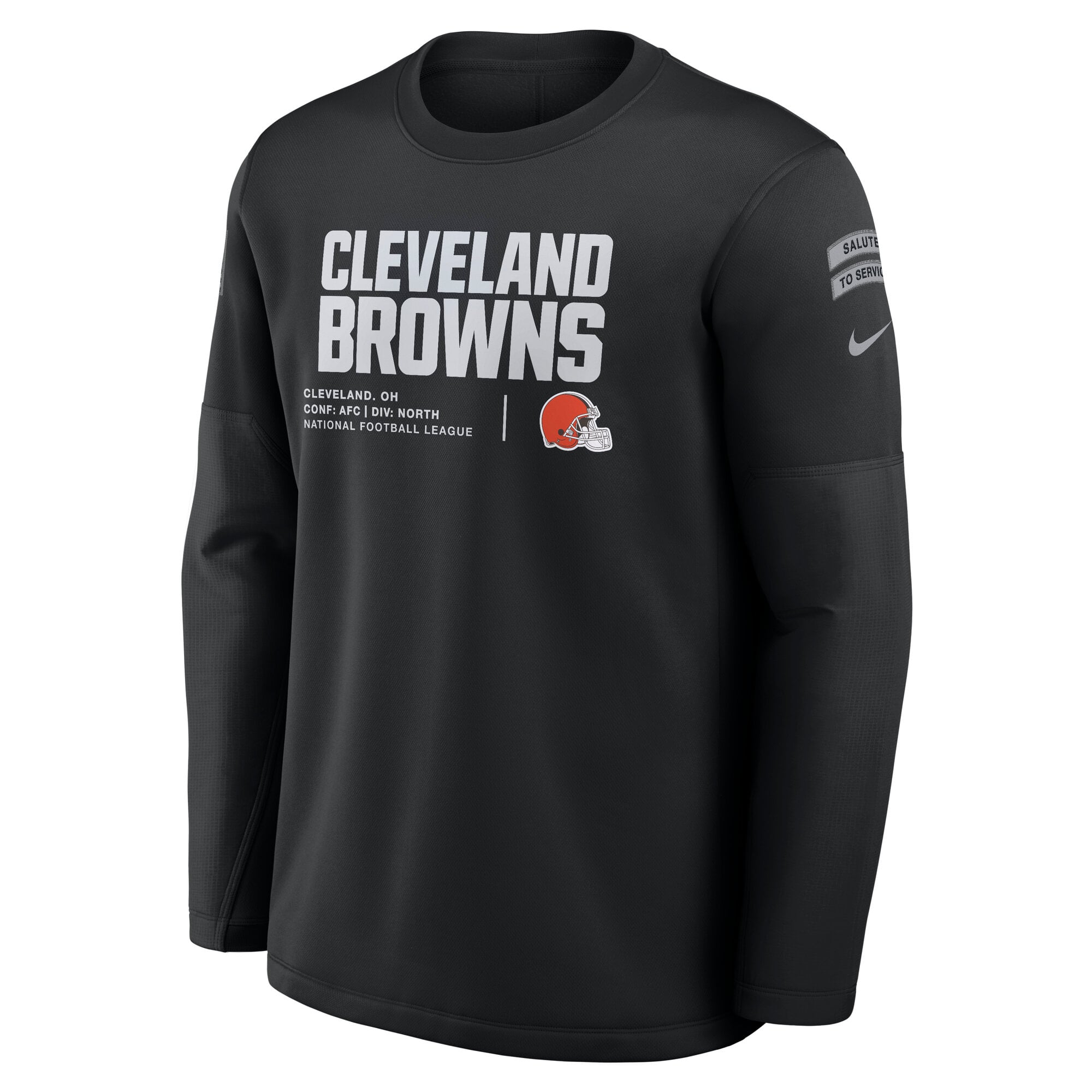 Sweat-shirt Nike noir pour homme Cleveland Browns 2026 Salute to Service Sideline Coaches à col rond et coupe Therma-FIT