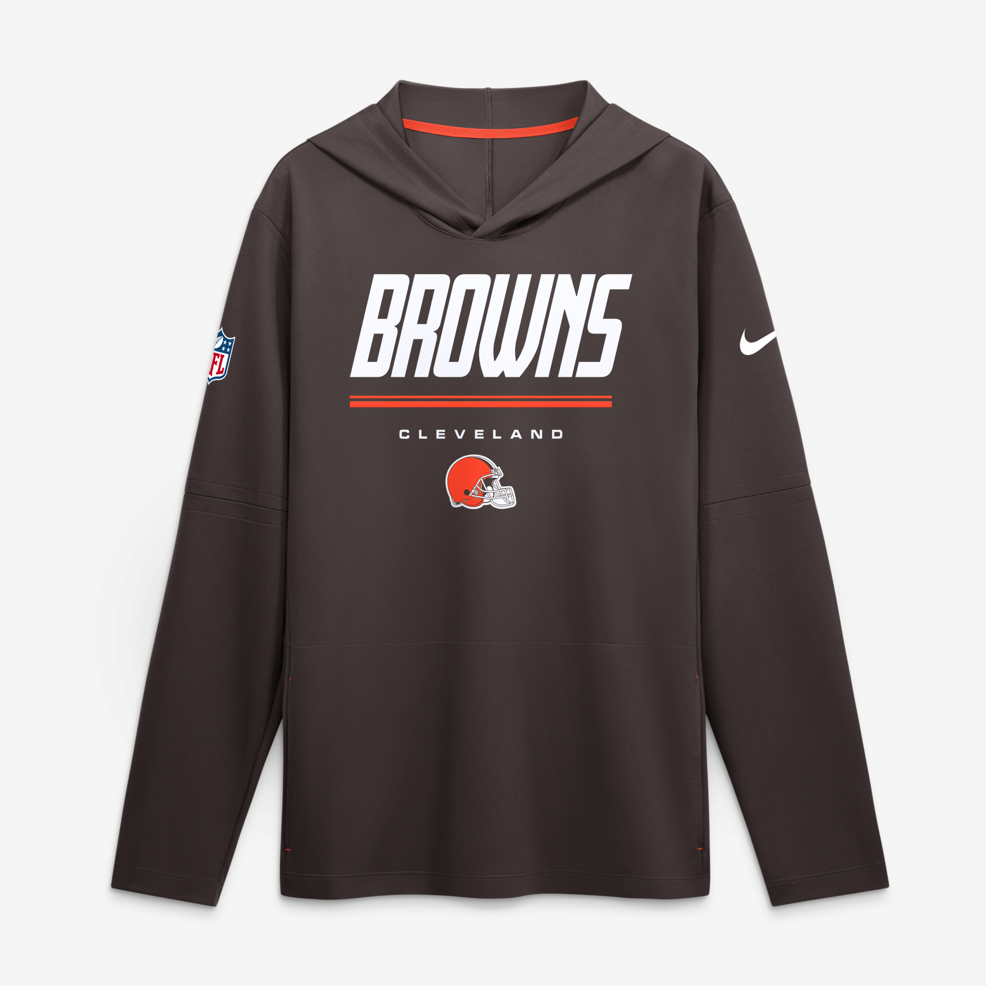 Men's Nike Brown Cleveland Browns Sideline Game On Lightweight Long Sleeve Hooded Dri-FIT Top