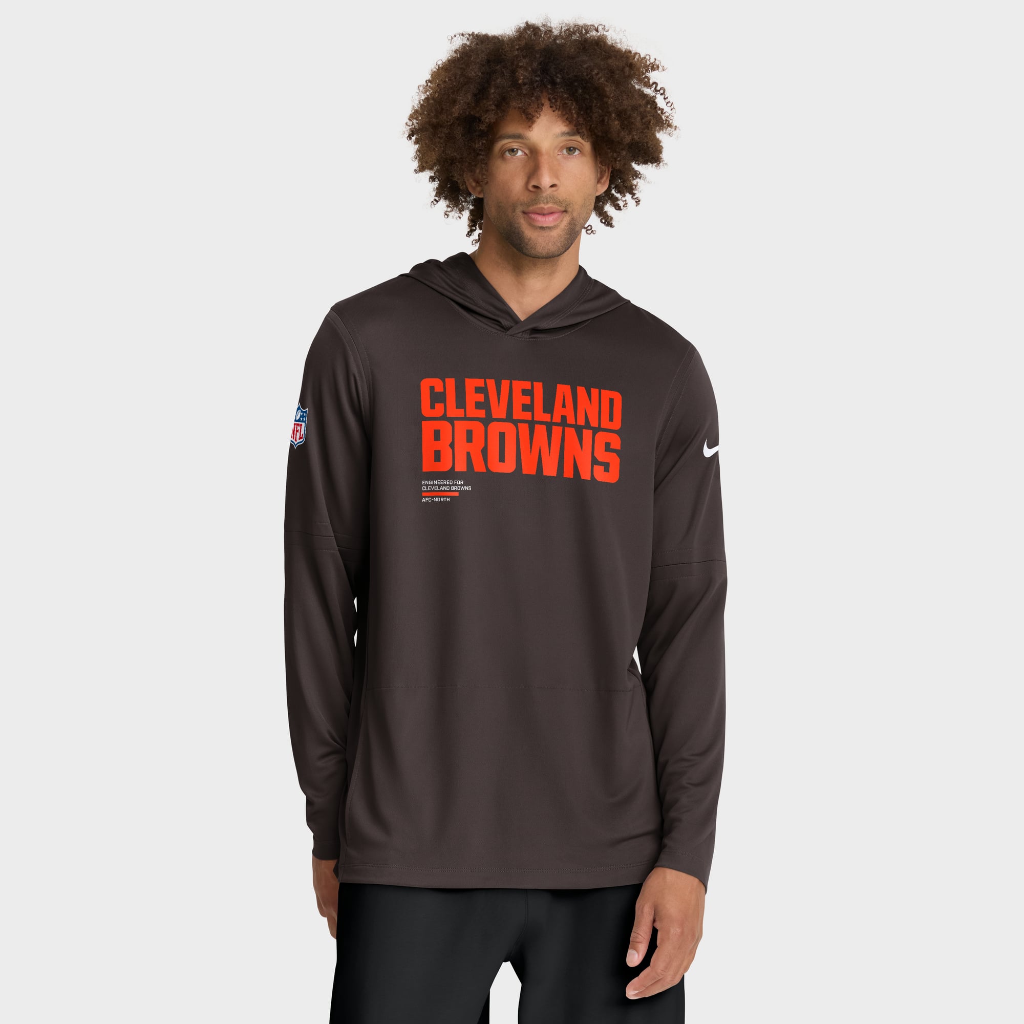 Men's Nike Brown Cleveland Browns Sideline Pure Fury Dri-FIT Long Sleeve Hooded T-Shirt