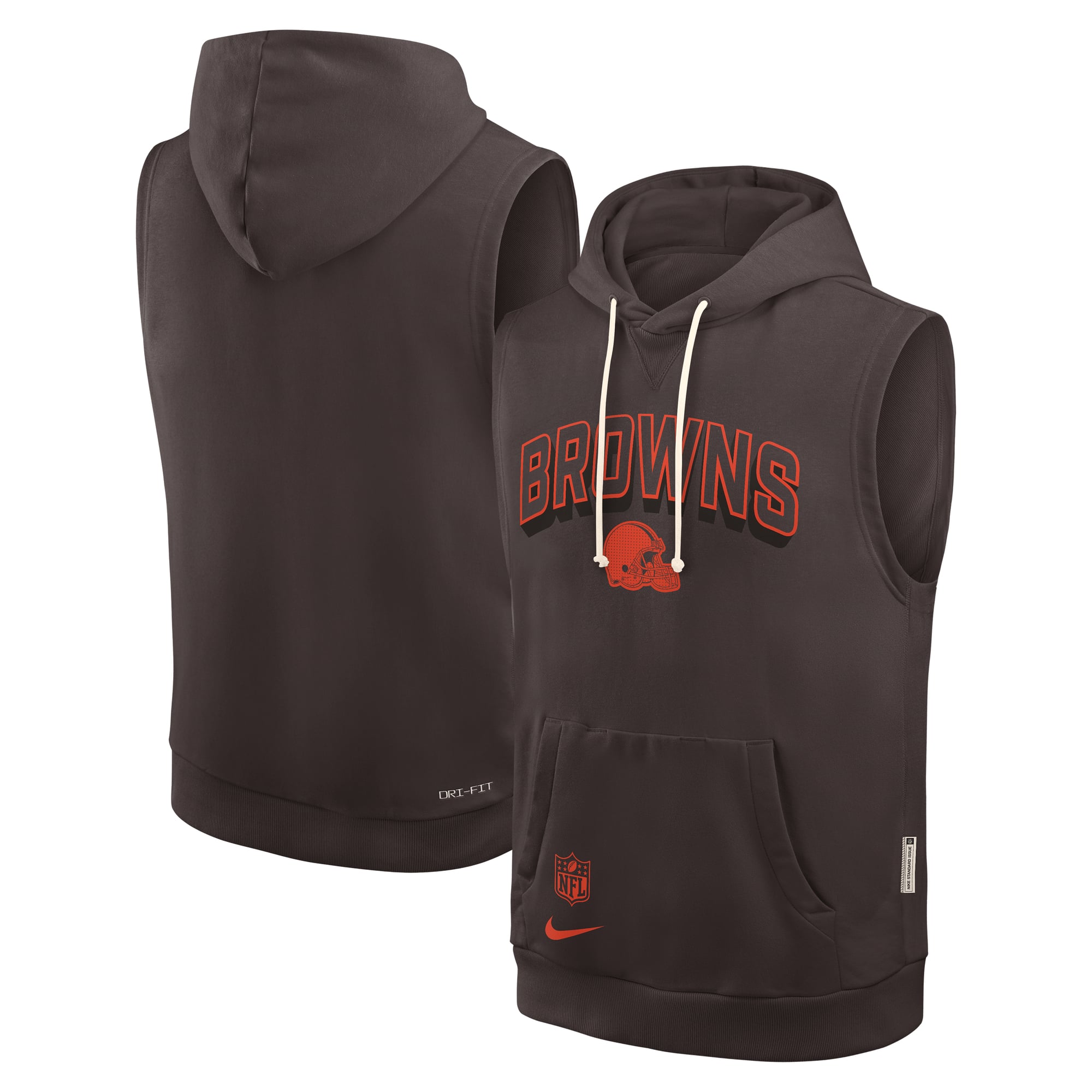 Sweat à capuche sans manches Nike Brown Cleveland Browns Sideline Standard Issue Dri-FIT pour homme