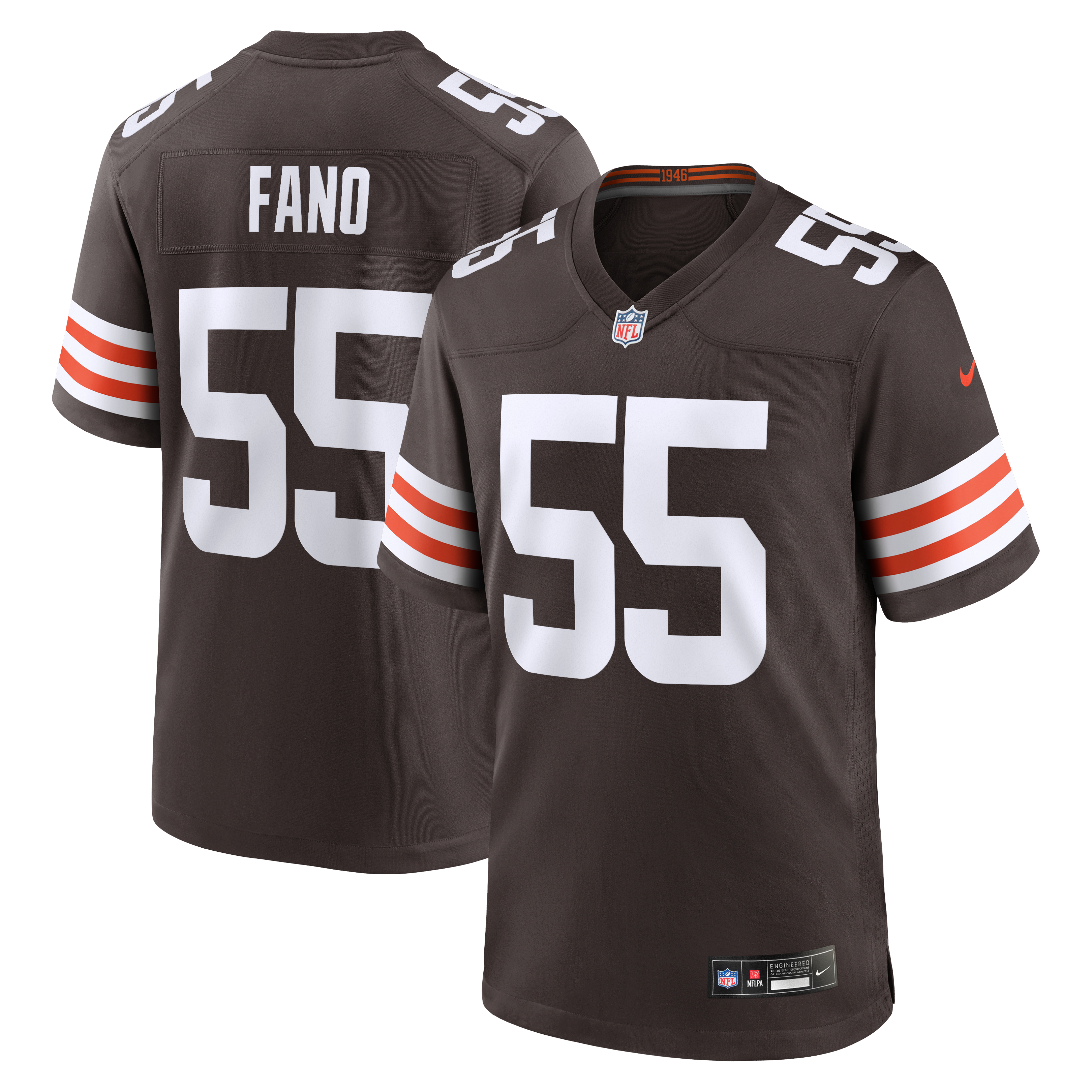 Maillot de match Nike marron Cleveland Browns Spencer Fano pour homme