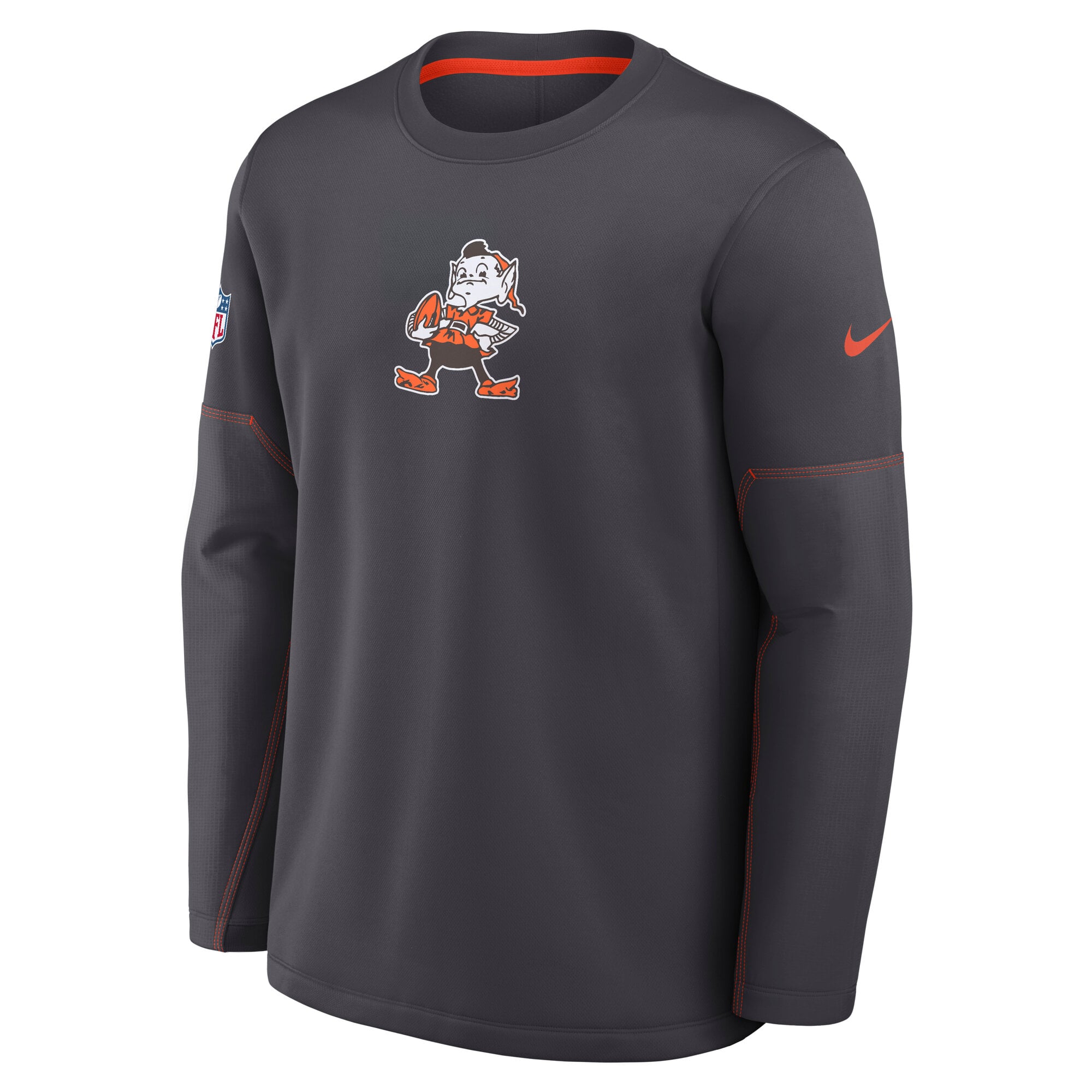 Men's Nike Charcoal Cleveland Browns Sideline Coaches Team Present Midweight Therma-FIT Sweatshirt