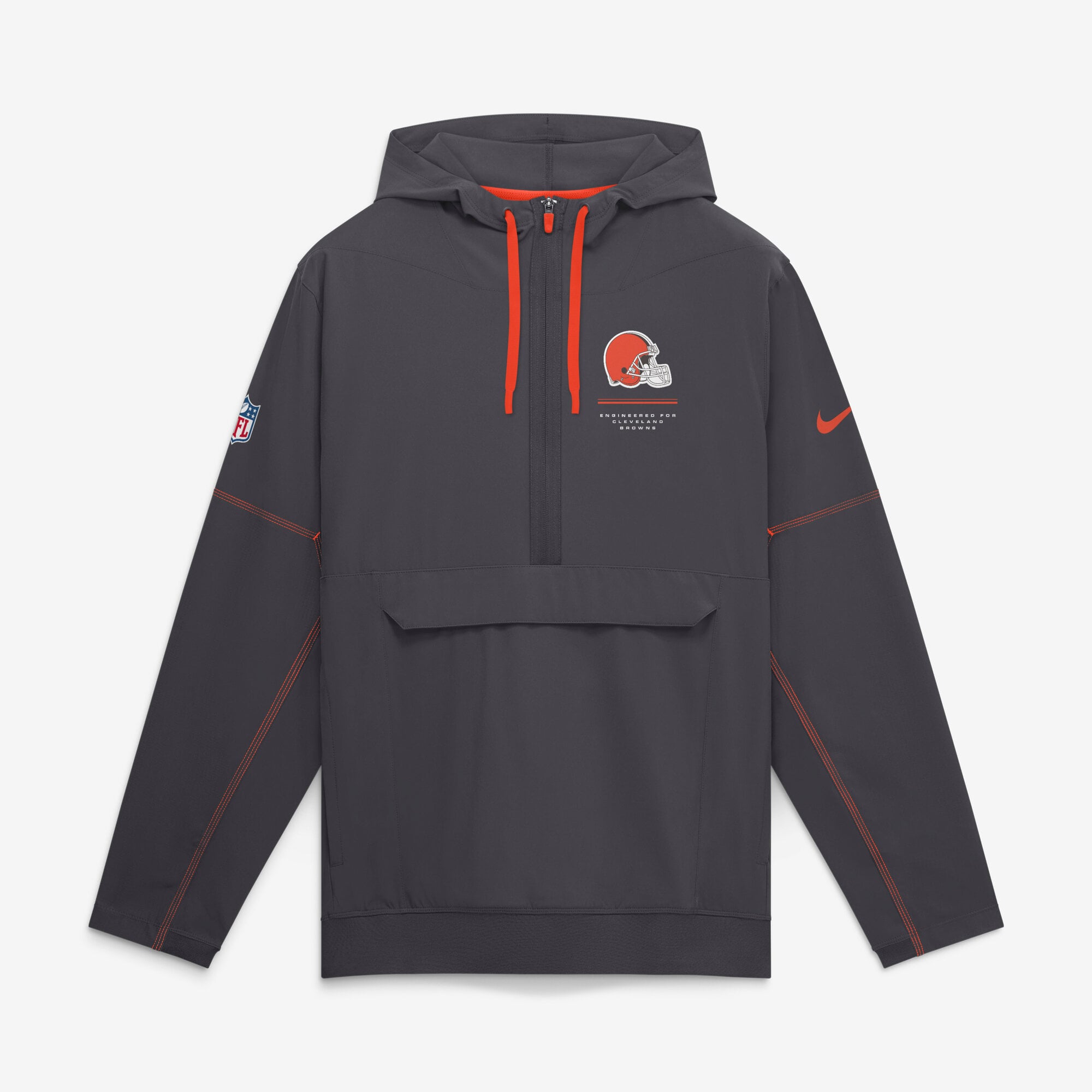 Men's Nike Charcoal Cleveland Browns Sideline Logo Glory Anorak Half-Zip Hooded Jacket