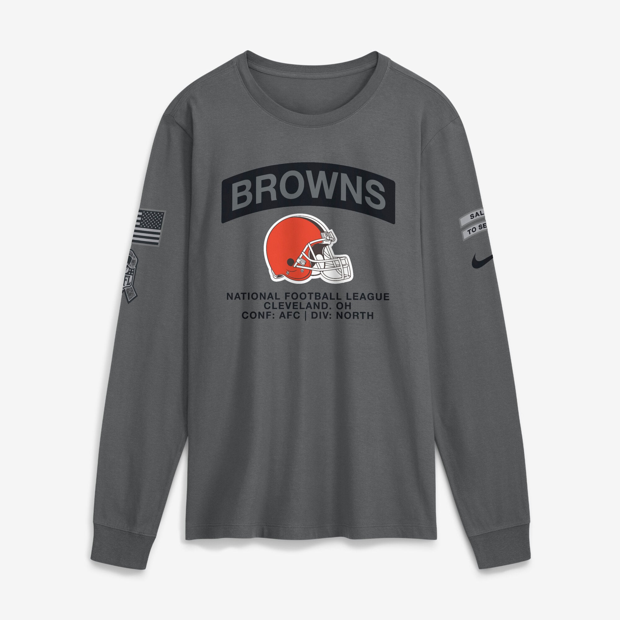T-shirt à manches longues Nike gris Cleveland Browns 2026 Salute to Service pour homme