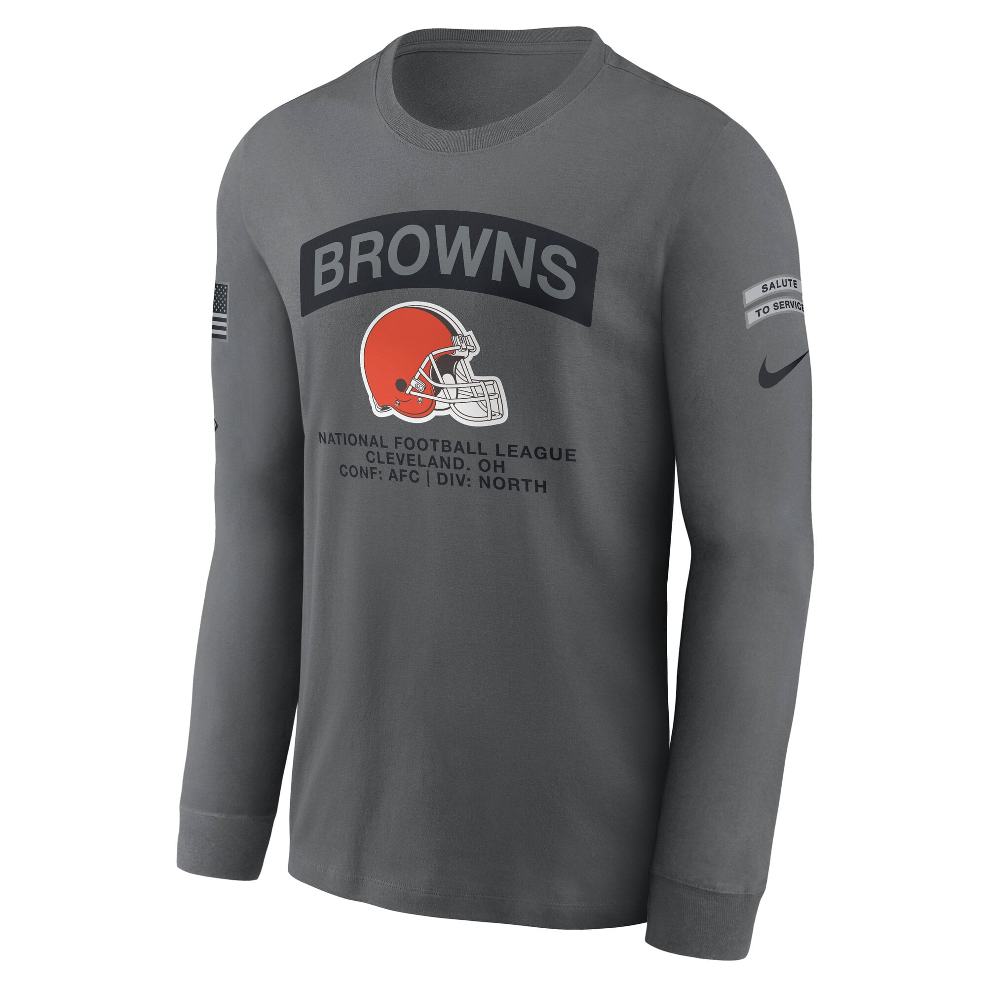 T-shirt à manches longues Nike gris Cleveland Browns 2026 Salute to Service pour homme