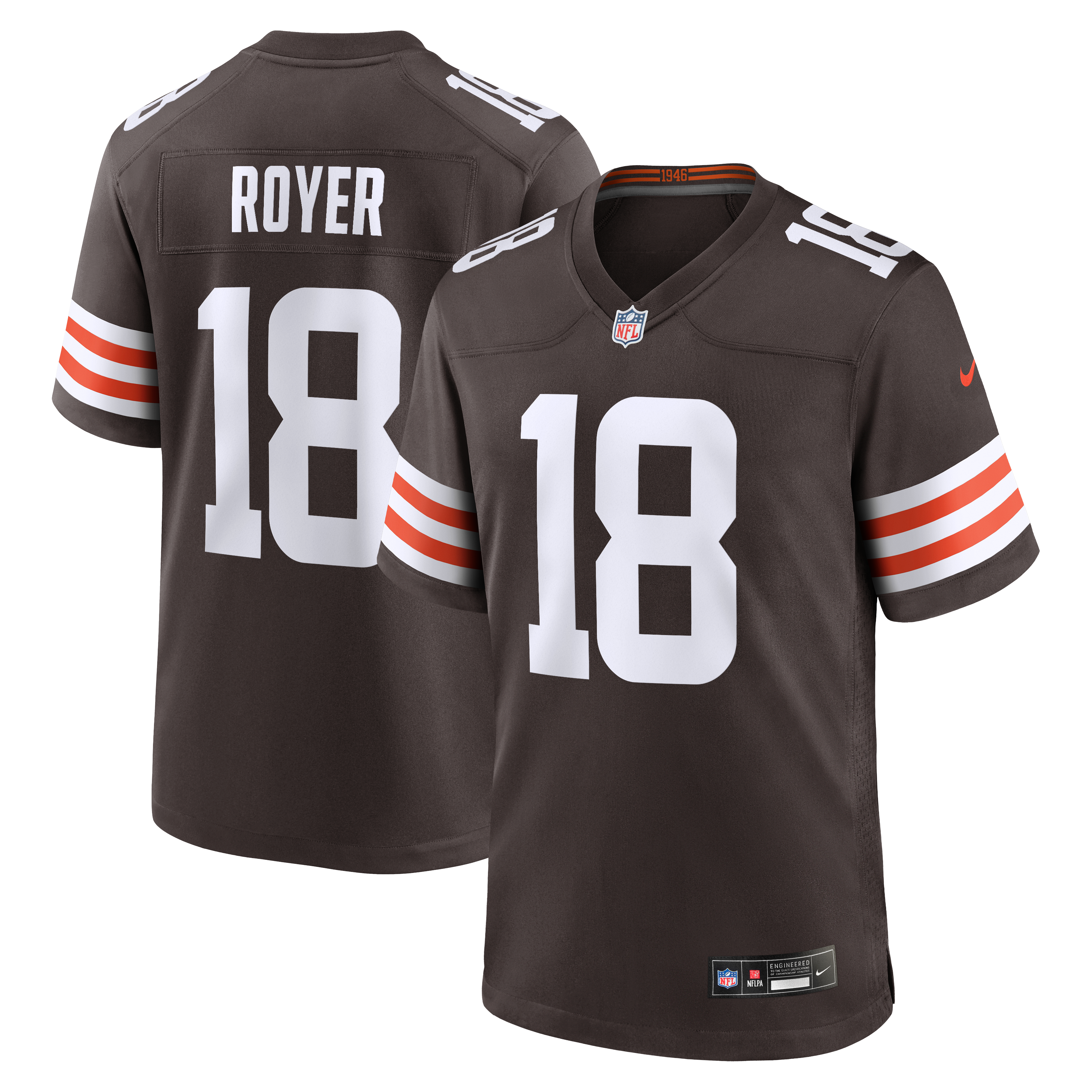 Maillot de match Nike Joe Royer Brown des Cleveland Browns pour homme