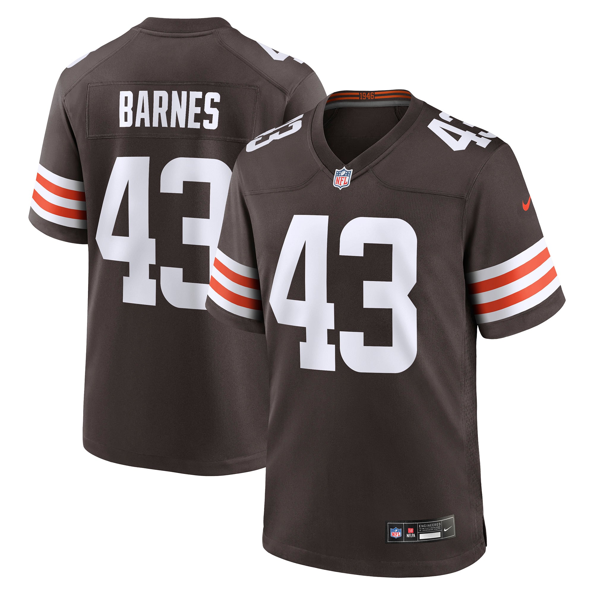 Maillot de match Nike Krys Barnes Brown des Cleveland Browns pour homme